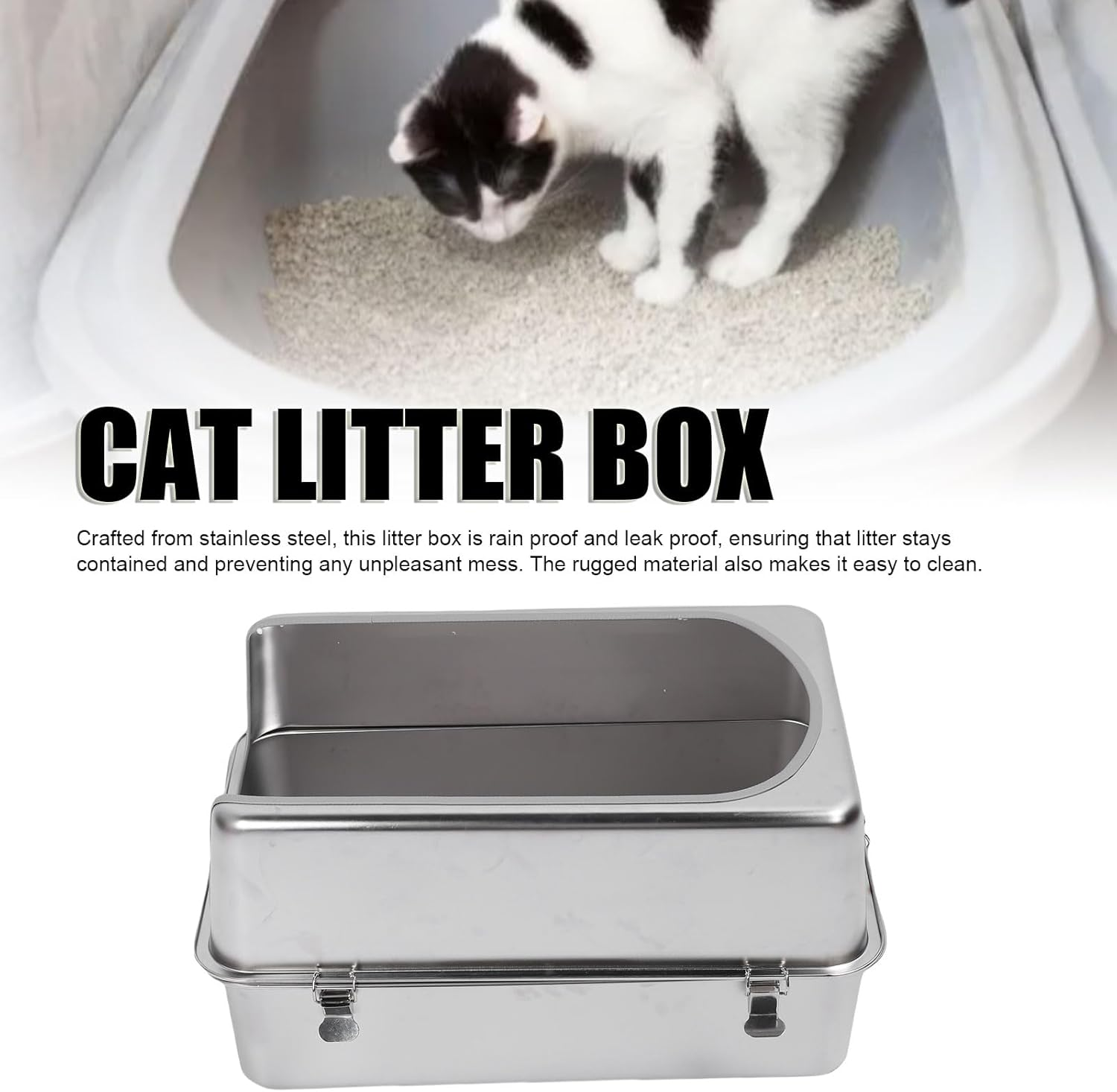 Jiawu Extra Large Stainless Steel Cat Litter Box with Cover for Easy Cleaning, Spacious Design for Cat Lovers image number 4