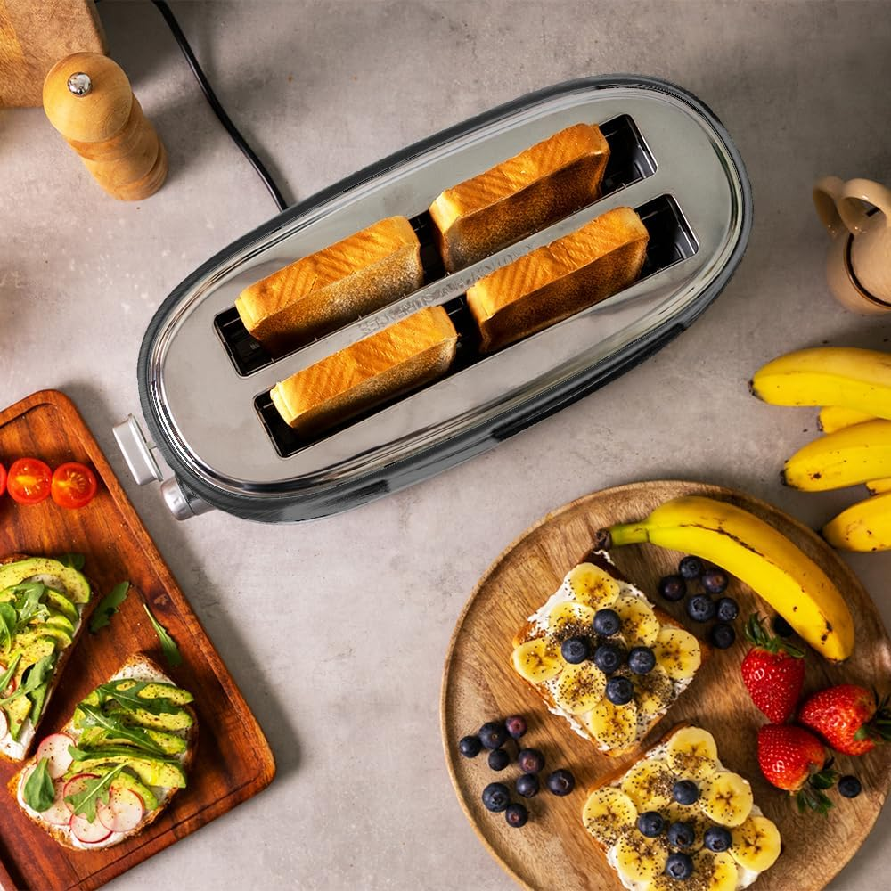 Cecotec Toaster 4 Slices Toast & Button 1600 Retro Double Inox, 1630 W, 2 Wide and Long Slots of 3.8 Cm, Stainless Steel, Top Racks, Adjustable Power, Crumb Drawer