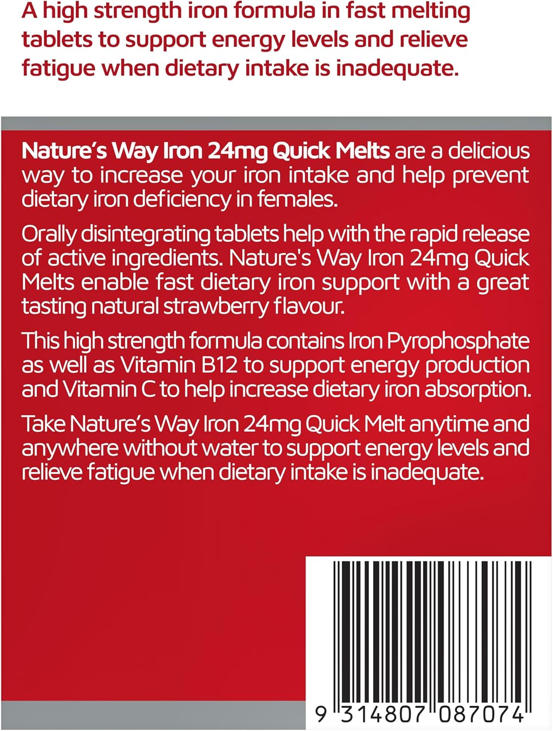 Nature'S Way Iron 24Mg Quick Melt 30 Tablets
