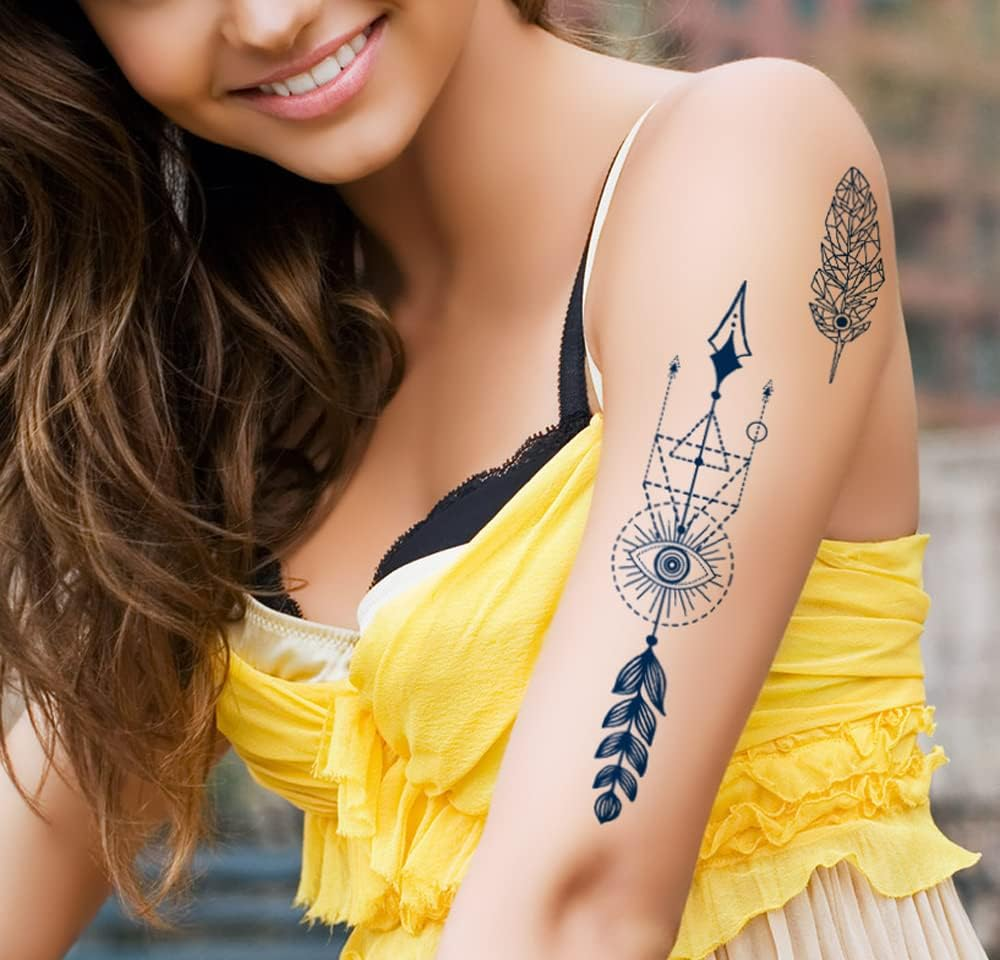 PADOUN Arrow Semi Permanent Tattoo, 6-Sheet Long Lasting 1-2 Weeks Temporary Tattoos Arrow Feather English Letter Bird Tattoo Stickers, 100% Plant-Based Ink Infinity Realistic Fake Tattoos for Women Kids Waterproof image number 4