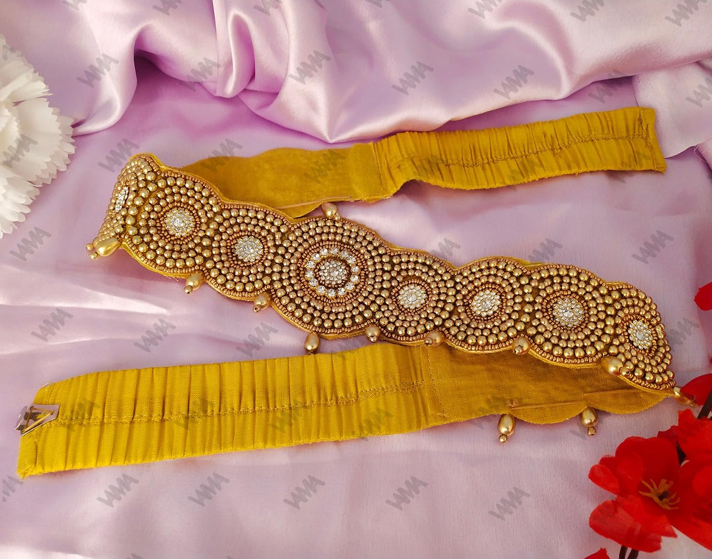 VAMA FASHIONS Traditional Maggam Work Cloth Saree Waist Belt Stretchable Sontada Patti Vadanam Kamarpatta Kamarband for Women image number 4
