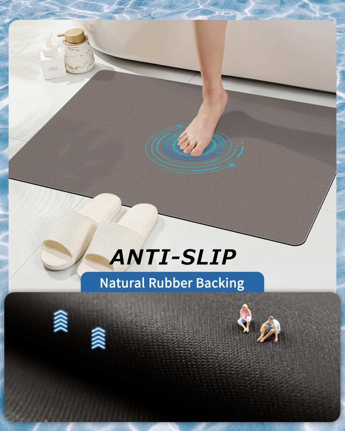 SOICARE Super Absorbent Thin Bathroom Rug, Quick Drying Bath Rugs Mats, Rubber Non-Slip Shower Rug, Washable Bathroom Floor Rug, Rugs for Bathroom, Bathtub, Shower and Sink (17"X27.5", Gray) image number 3