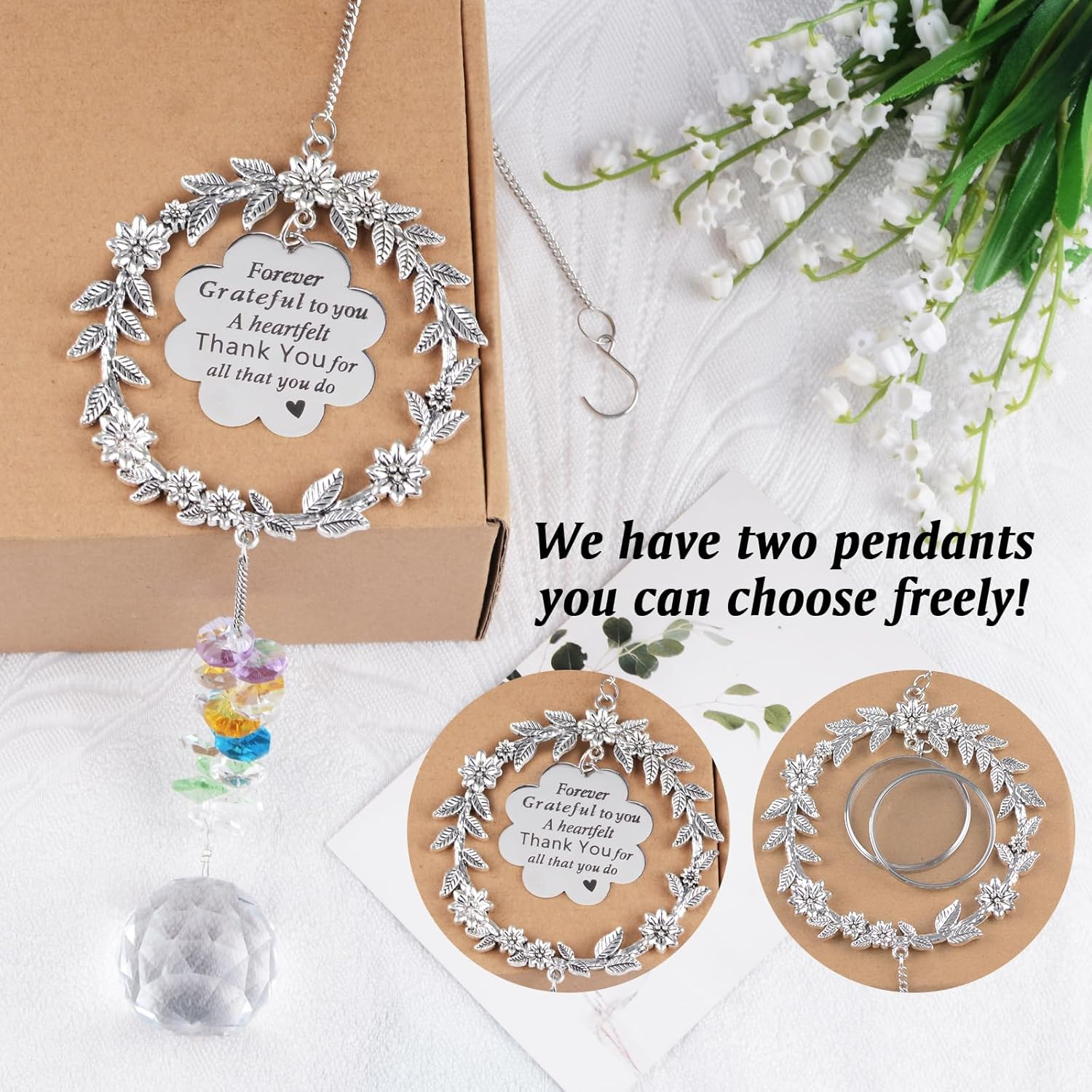 HACRAHO Pet Suncatcher, Memorial Gift for Dogs, Clear Crystal Ball Rainbow Suncatcher with Metal Flower Wreath and Memorial Label, Metal Wreath Design Ornament image number 3