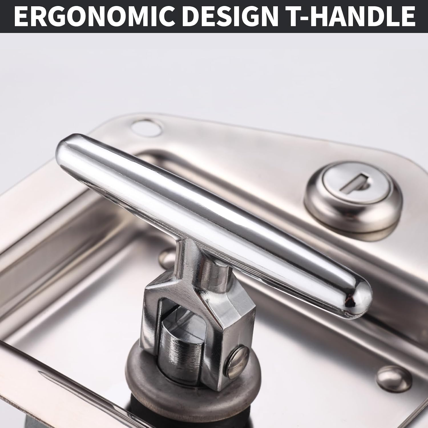 Loclink T-Handle Truck Tool Box Latch Replacement Kit 304 Stainless Steel Folding Lock with Keys,Truck Box, Trailer Door, RV, Camper, Storage Box, 124.5 * 121.2Mm image number 5