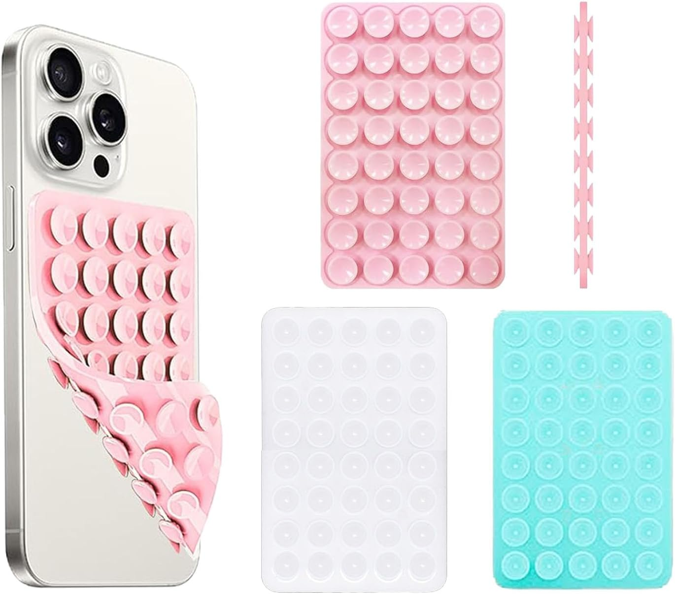 3Pcs Double-Sided 80 Independent Suction Cups Suction Phone Case,Silicone Non Slip Repeat Used Suction Cup Phone Mount.Hands-Free Phone Accessories Holder for Selfies and Videos (Black,Blue,Yellow)