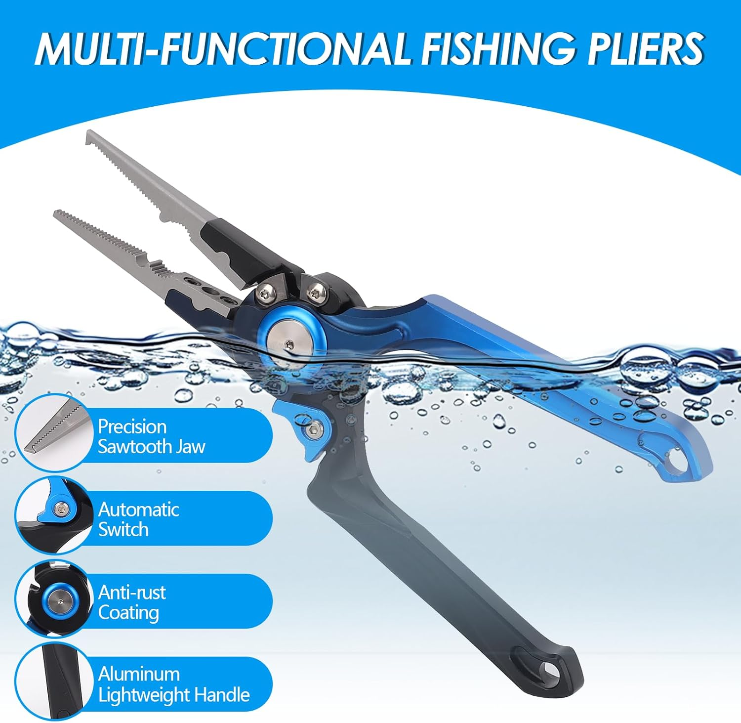 ZEMBSOYA Saltwater Fishing Pliers, Pliers Saltwater Braid with Split Ring, Fish Hook Remover, Saltwater Corrosion Resistant Coated Fishing Tool, Fishing Gear Gifts for Men