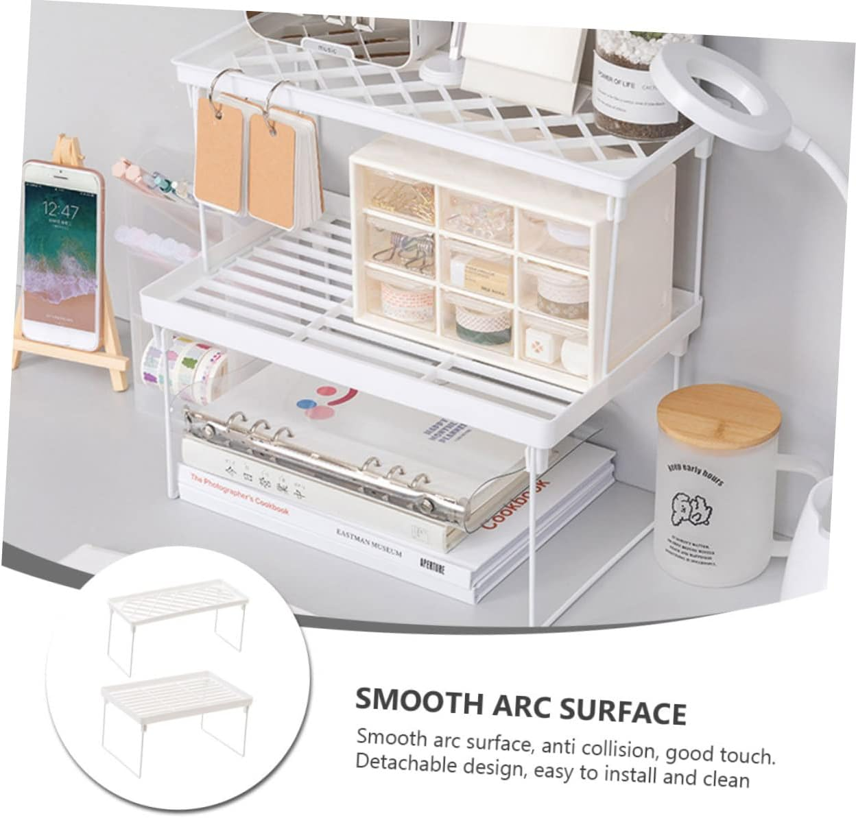 GRIRIW Iron Shelf Kitchenware Rack Storage Rack Desktop Cabinet Shelf Iron Art Layered Organizer for Kitchen Cabinet 2Pcs (Small Medium) for Home Pantry