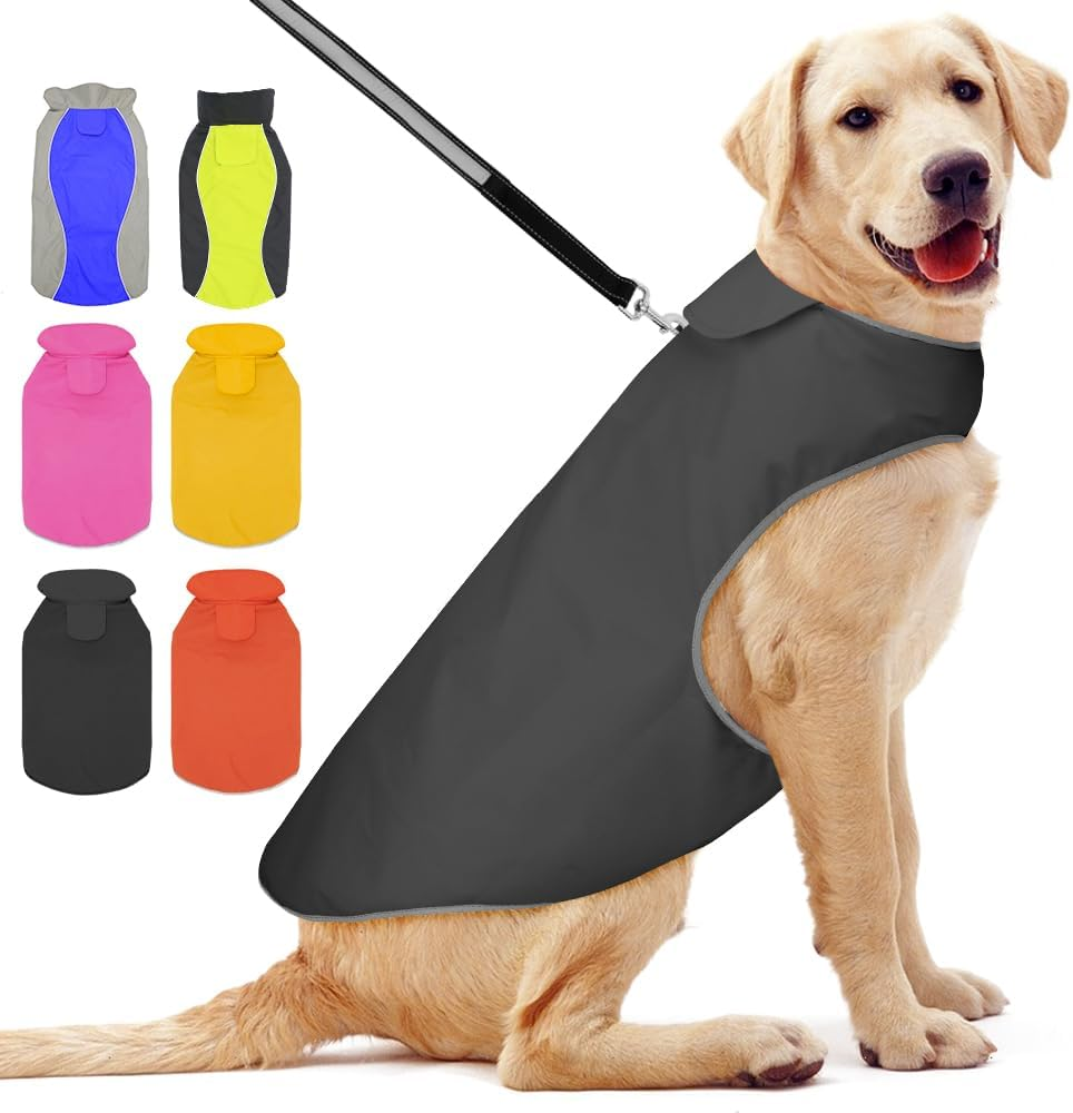 Dog Coats Waterproof-Lightweight Dogs Raincoat Adjustable Vest Reflective Pet Jacket Warm Dog Cloth (Green, X-Large)