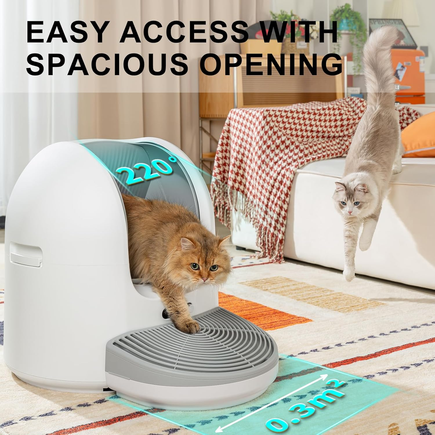 Ezmeow by Hoomegic Self Cleaning Cat Litter Box, 61L Large Automatic Hands-Free Smart Litter Box for Multiple Cats, Safe Anti-Pinch, Garbage Bag, Odour Control, App Controlled with Health Monitoring image number 5