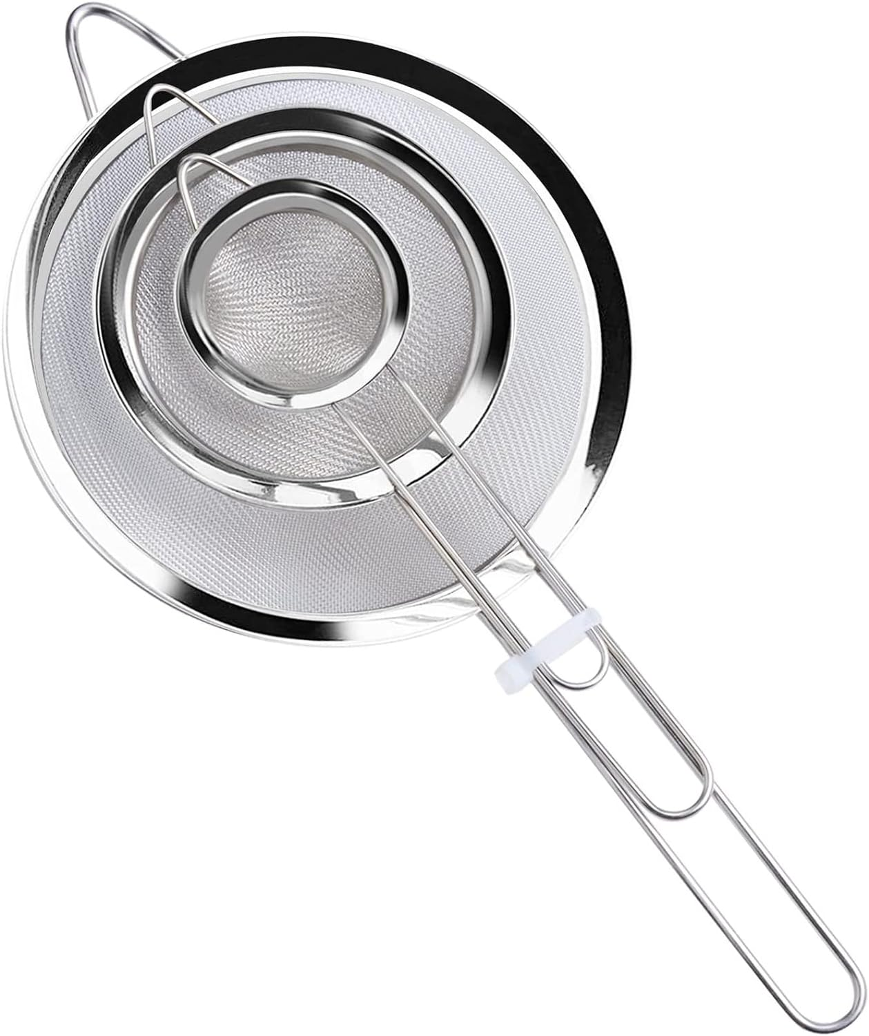 Set of 3 Stainless Steel Mesh Strainer Colander Sieve with Handle - Small, Medium and Large - Ideal for Straining Quinoa, Spaghetti, Yogurt, Tea and More image number 4