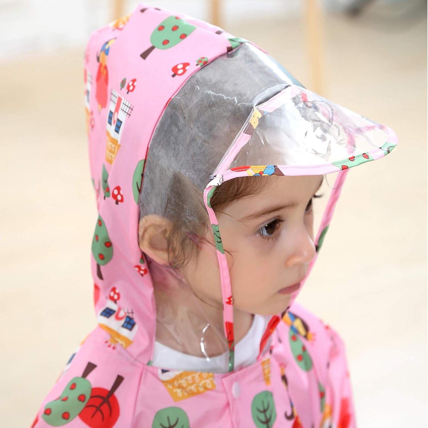 Raincoat Kids Hooded Rains Puddle Suit Poncho Rainwear Jumpsuit One Piece Lightweight Portable Waterproof Rainsuit Jacket Unisex Boy Girl with PVC Transparent Hat Brim Zipper Age 1-7 Years image number 4