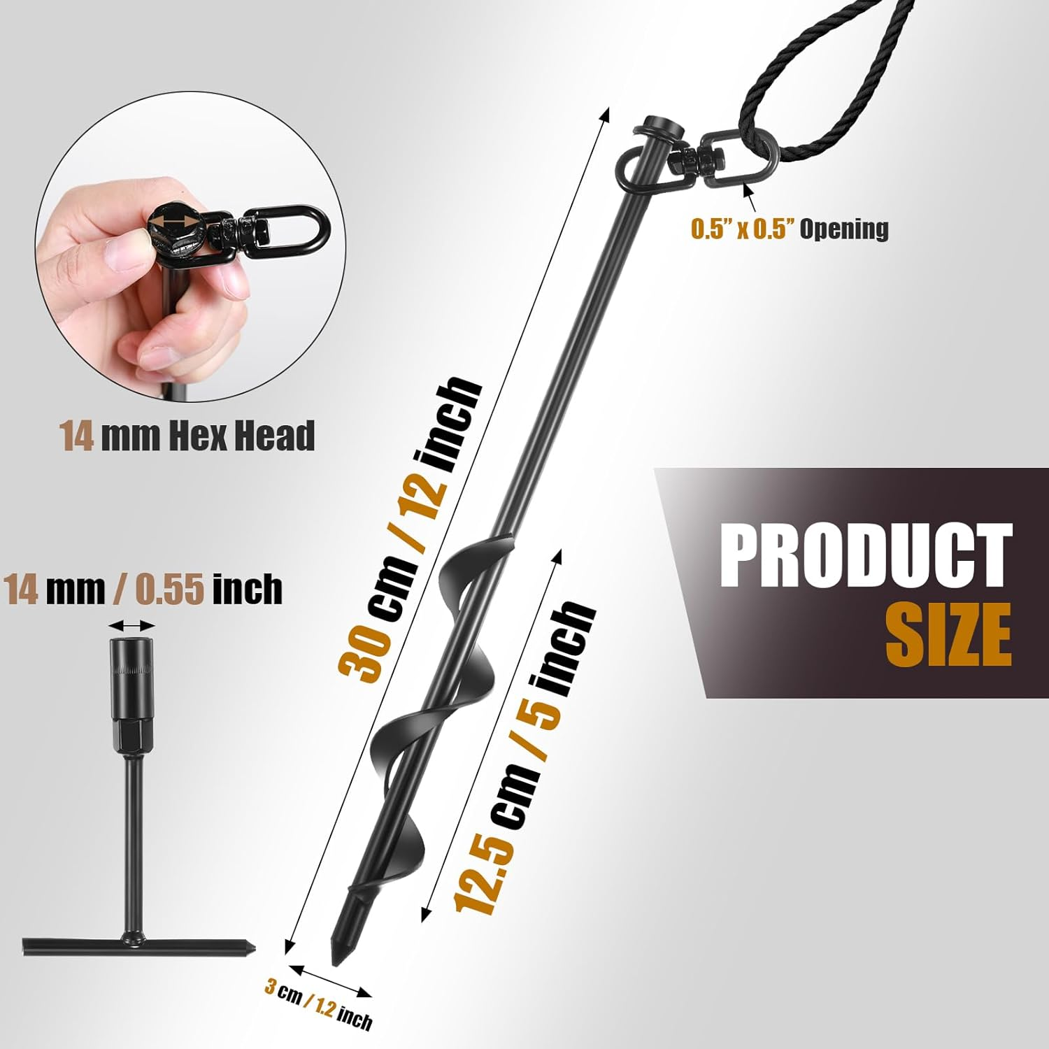 6 Pcs 12" Ground Anchors Heavy Duty Ground Stakes for Swing Set Ground Anchors Screw Kit Earth Anchors for Canopy Camping Tent Sheds Car Ports Trampoline image number 3