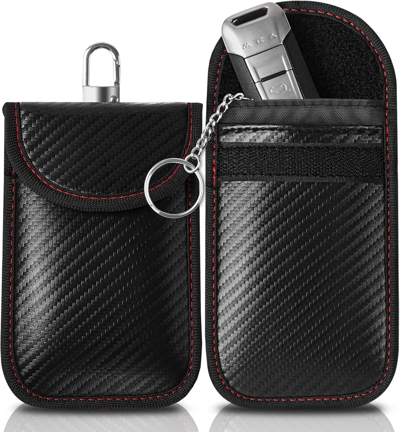 2 Pcs Faraday Case Vertical, Car Key Fob Protector, RFID Vehicle Remote Control anti Theft Hacking Pouch Signal Blocking Cage Bag with Buckle Securing Keyring Hook, Medium image number 5