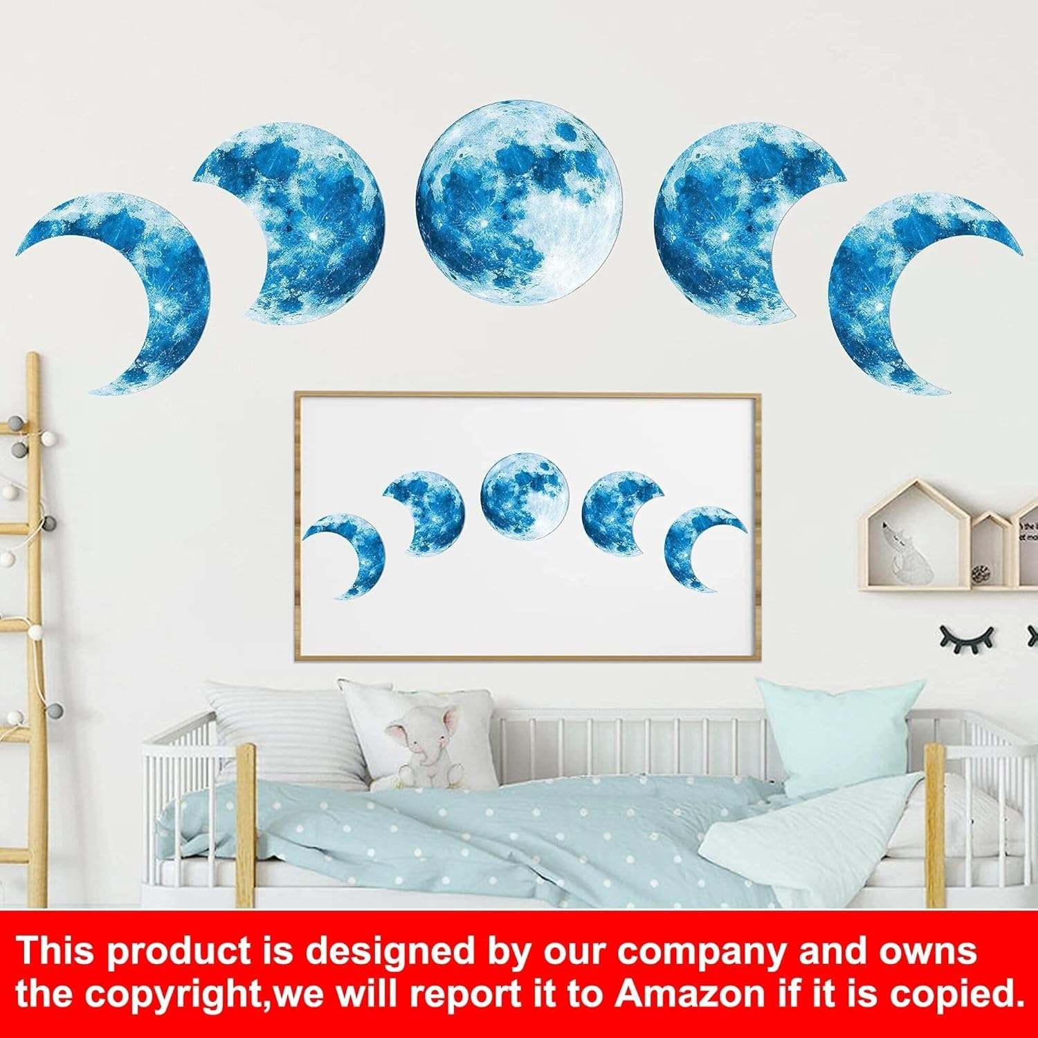 10Pcs Glow in the Dark Moon Wall Decals Large Luminous Space Planet Moon Phases Wall Sticker Glow in the Dark Stickers for Ceiling Removable Vinyl Boho Wall Decor for Boys Girls Bedroom Nursery image number 3