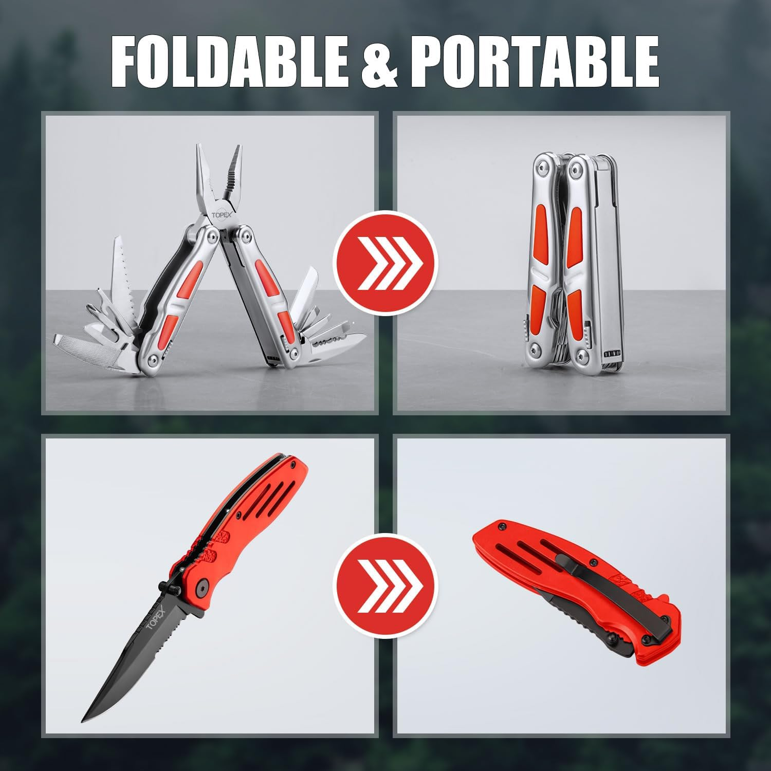 TOPEX 16-In-1 Multitool Pliers & Knife Set Professional Stainless Steel Multi-Function Tool with Safety Locking Folding Knife Pocket Knife for Camping Hiking Survival Fishing image number 3