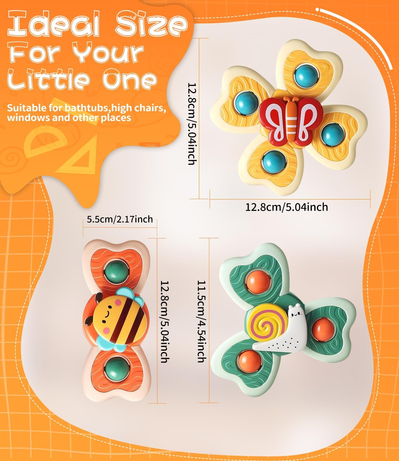 Wukon Suction Cup Spinners Baby Toys - 3PCS Spinner Sensory Toy for Toddlers 1 2 3 Year Old Boy Girl Birthday Gift, Fidget Rotating Bathtub Bath Toys Travel Table & Early Education Toys for 6+ Month image number 5
