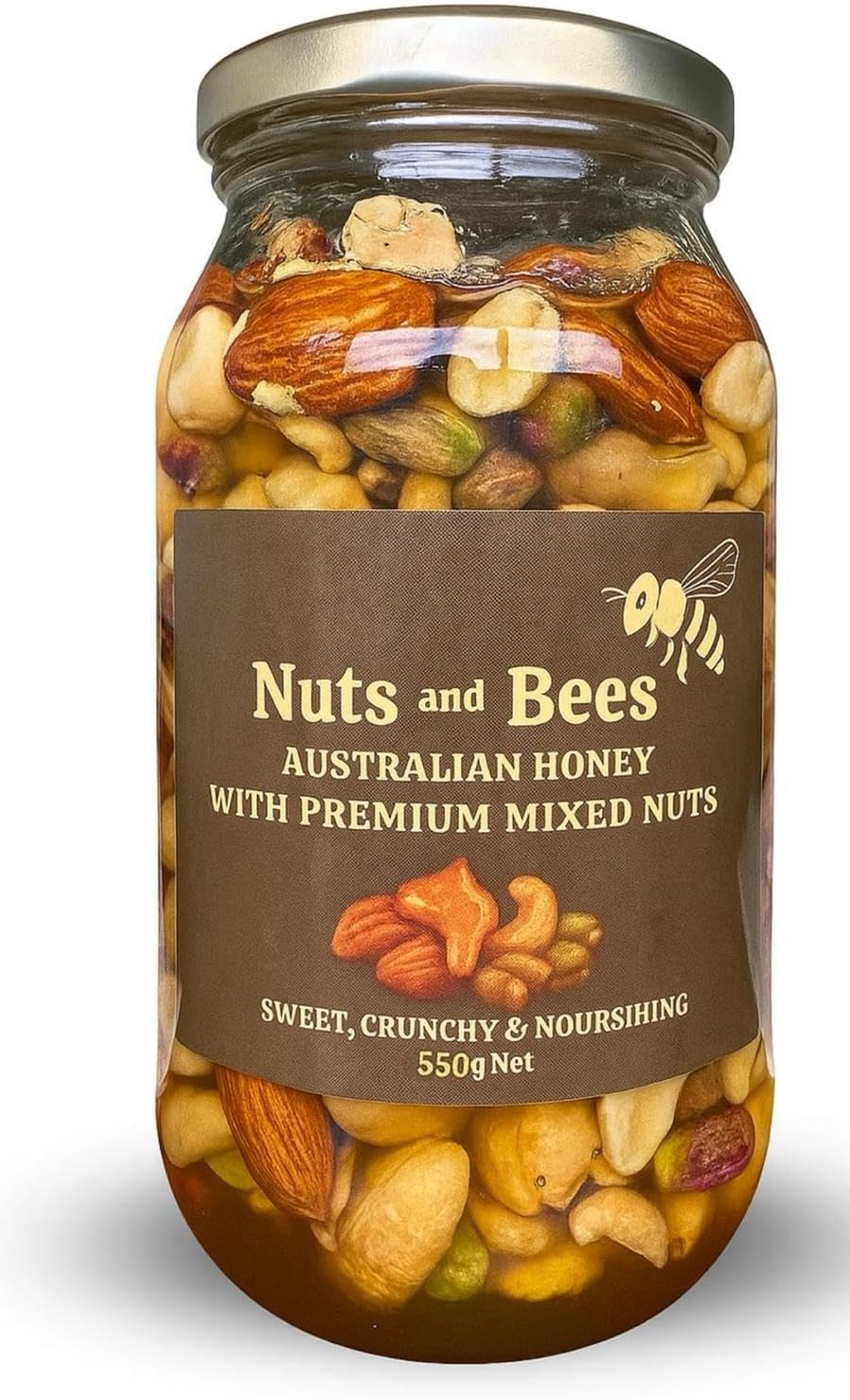 NUTS and BEES - 100% Pure Honey with Premium Mixed Nuts &ndash; High Protein Snack | Antioxidant-Rich Eucalyptus Honey | No Added Sugar | Energy Boost | Immune Support | Australian Made Superfood | 100% Natural image number 1