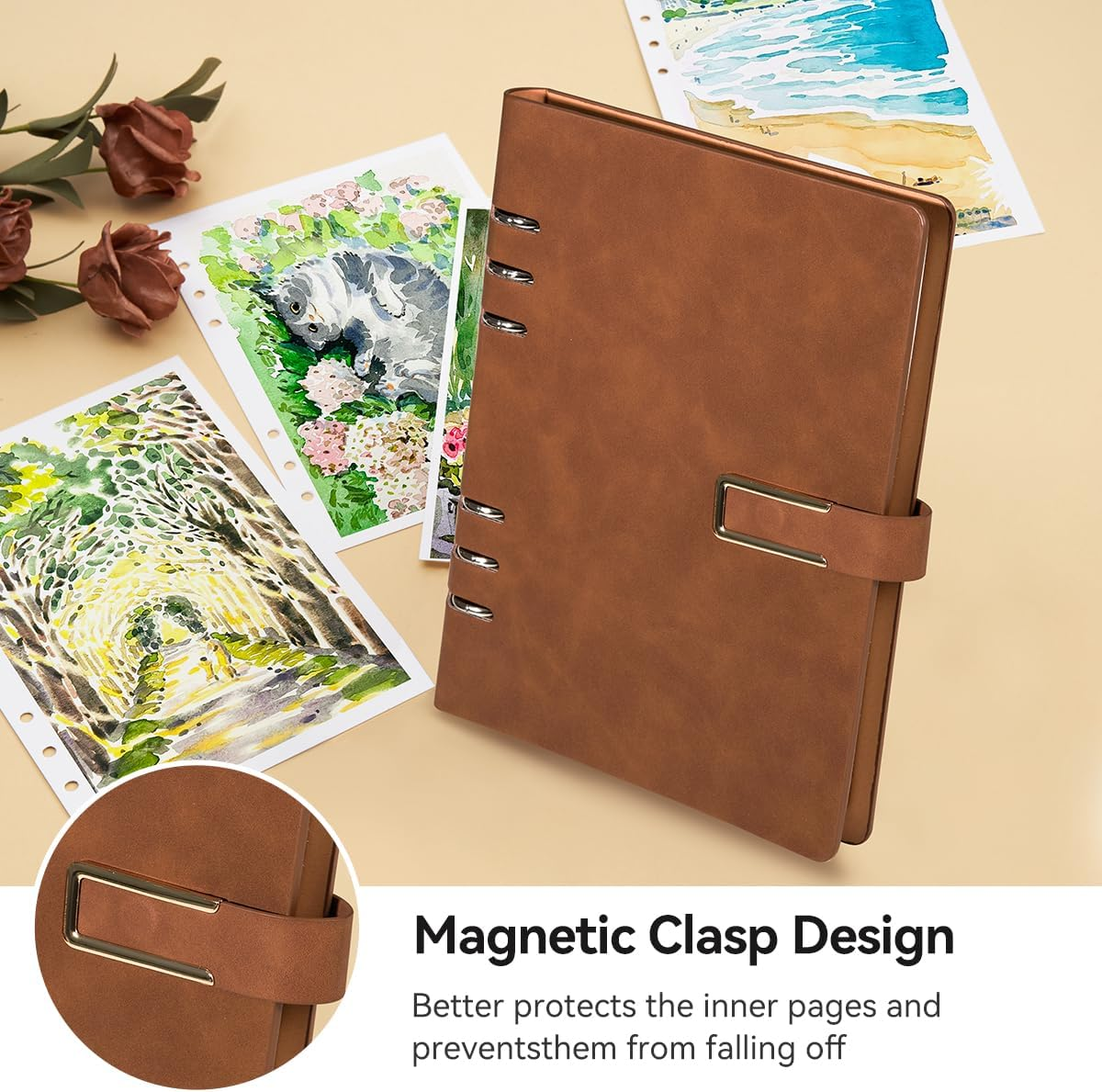 LIGHTWISH Watercolor Sketchbook,100% Cotton Acid Free Watercolor Journal,300Gsm/140Lb Cold Press Watercolor Paper for Artists,Adults,Students,20 Sheets,9.25 * 6.3 Inches - Yellow-Brown Cover image number 3