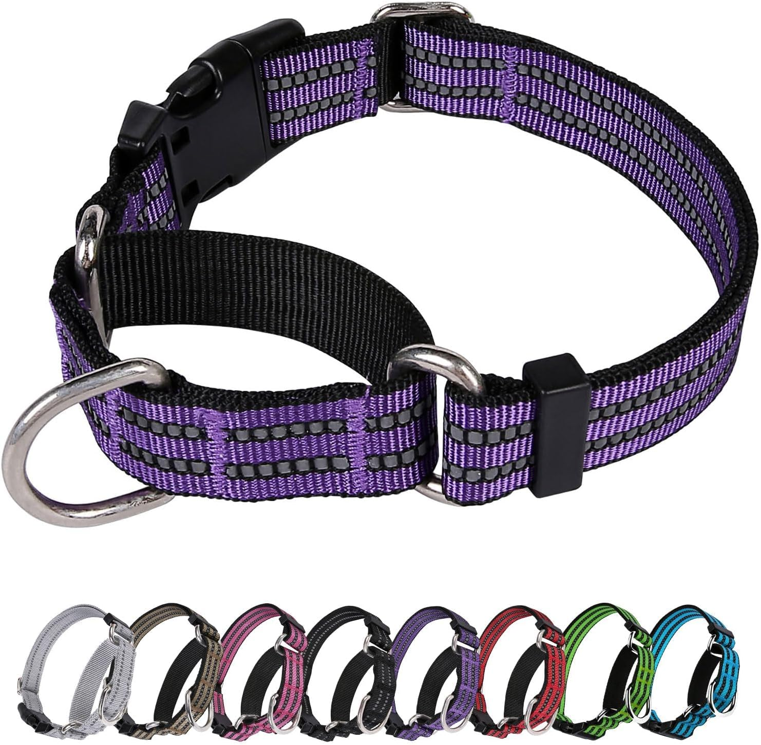 JOYEEIIOO Martingale Dog Collar, Adjustable Nylon Reflective Collar with Buckle. No Pull -For Small, Medium, Large Dogs. Prevents Slipping Out-Helps with Strong Pullers-Increase Control (Purple M) image number 6