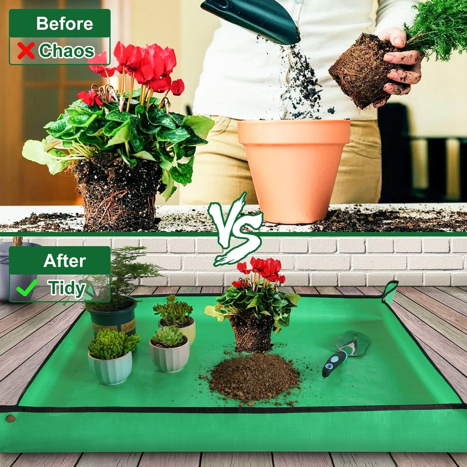 39.5" X 31.5" Large Repotting Mat for Indoor Plants Transplanting Control Mess Table Top Gardener Portable Potting Tray Succulent Potting Garden Mat Gardening Gifts for Women Plant Lady Gifts image number 1