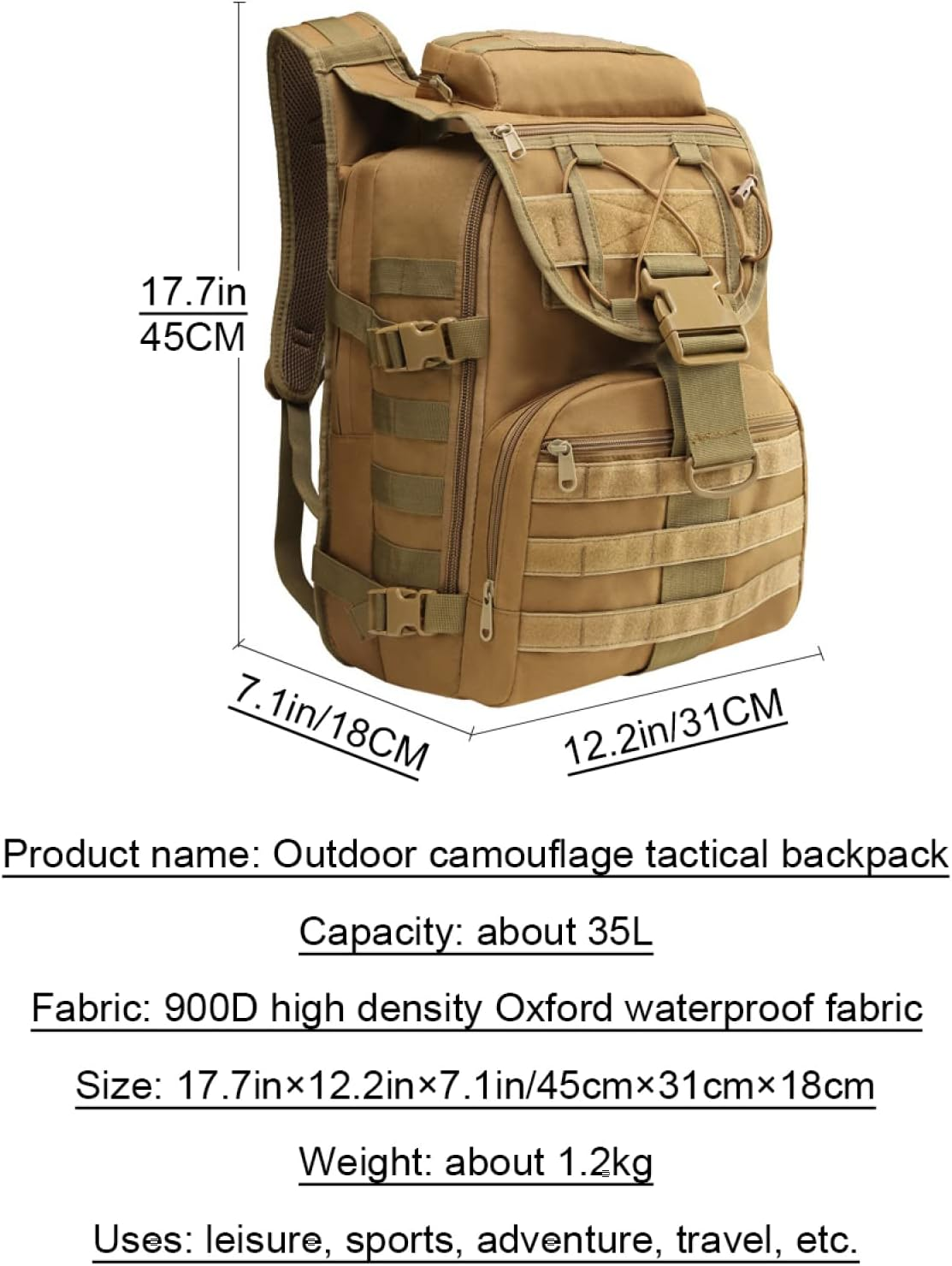 35L Tactical Backpack Camping Hiking Backpacks Camouflage Assault Pack for Hiking Camping Travelling,A - A image number 5