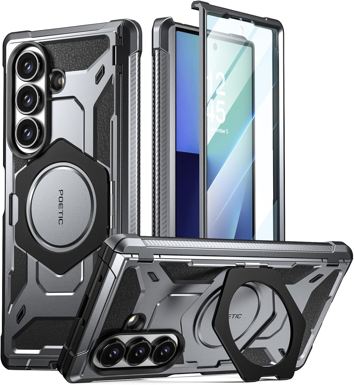 Poetic Spartan for Samsung Galaxy Z Fold 7 Case, [Hinge Protection][Magnetic Ring Adjustable Stand][Built-In Screen Protector][Compatible with Magsafe] Full-Body Rugged Phone Case, Metallic Red