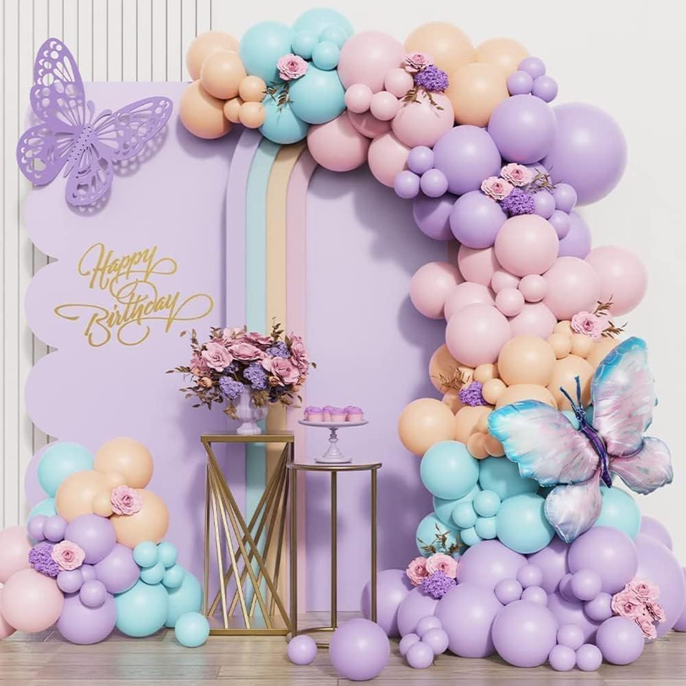 150 Pcs Butterfly Balloon Garland Butterfly Party Deorations Pink Purple Balloon Garland Butterfly Balloons Nude Macaron Pink Purple Blue Balloons Butterfly Birthday Decorations Wedding image number 3