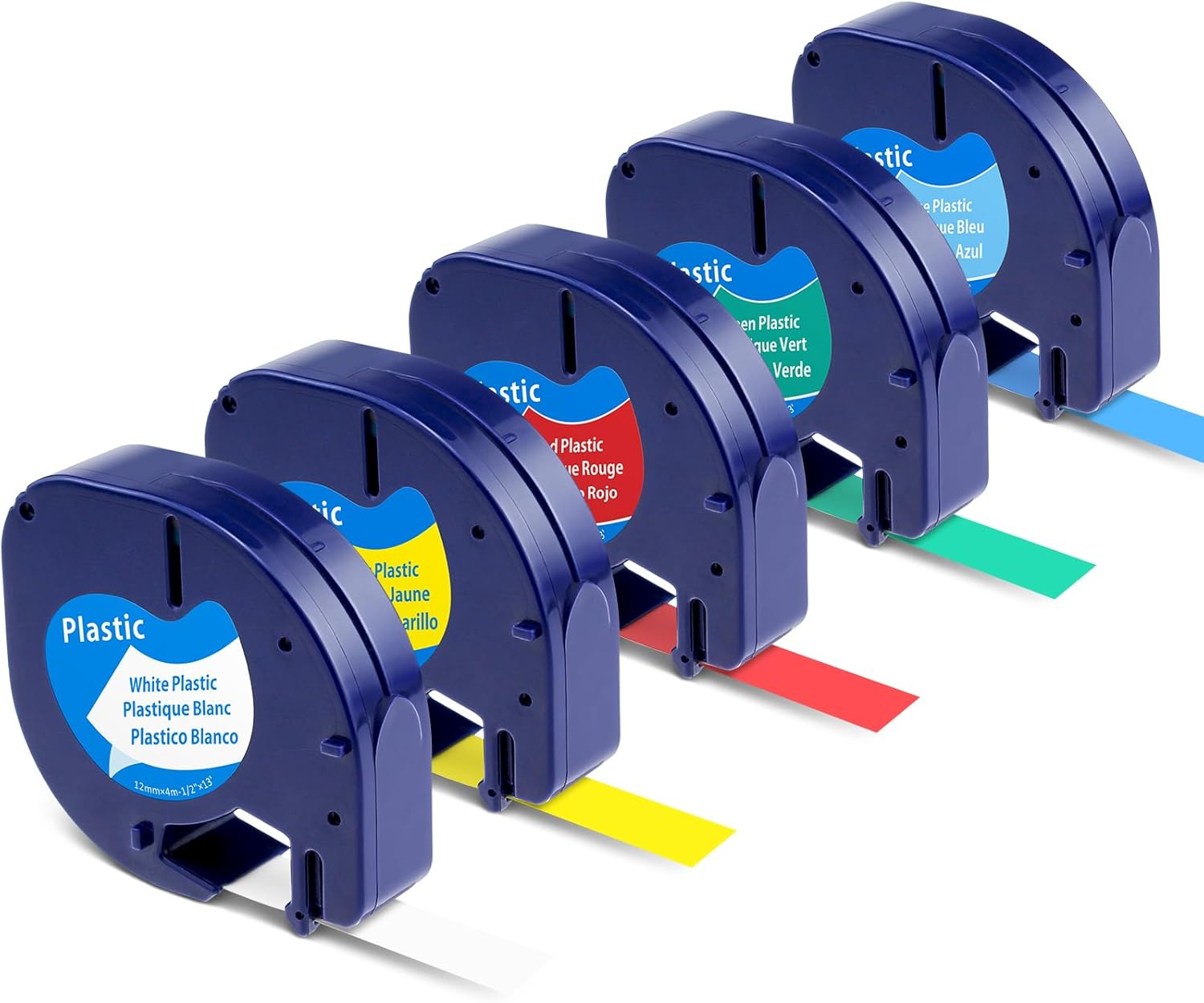 5 Pack Anycolor Compatible with Dymo Letratag Refills Label Maker Refills 12Mm X 4M Colored Plastic Label Tape for Letra Tag 200B plus LT100H LT100T QX50 Label Maker, 91331 91332 91333 91334 91335
