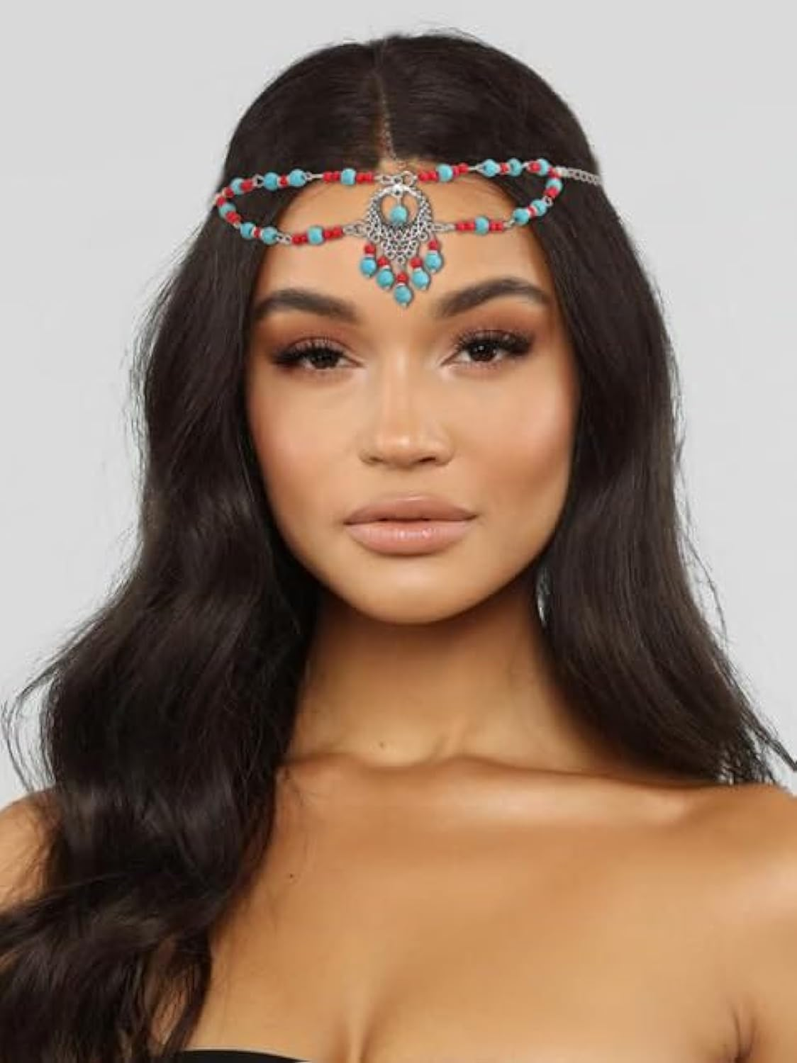 Fashband Boho Head Chain Silver Beads Headpiece Vintage Tassel Hair Accessories Festival Headband for Women and Girls image number 3