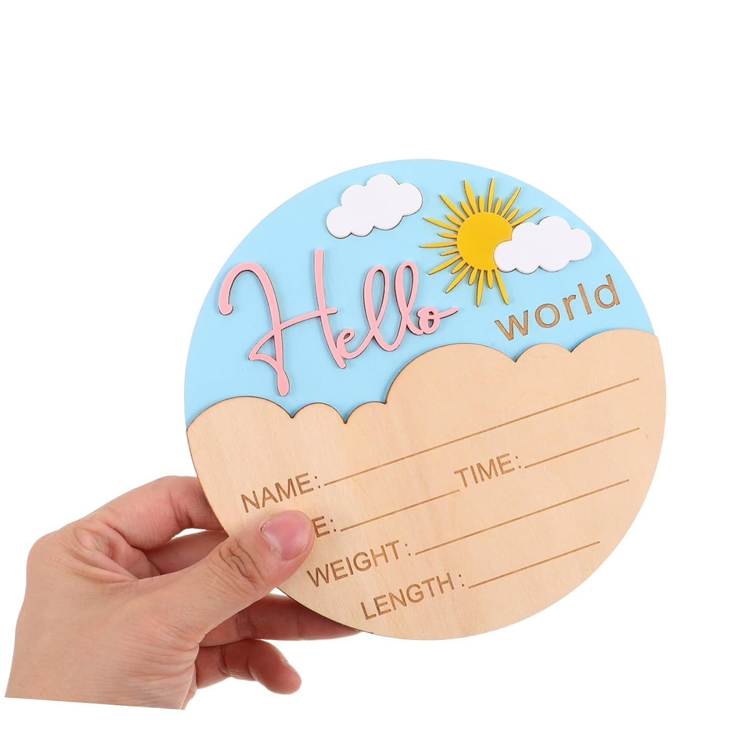 Vaguelly Newborn Name Announcement Sign round Wooden Welcome Board for Shower Hospital Nursery Durable Portable Unisex Photo Smooth Finish image number 3