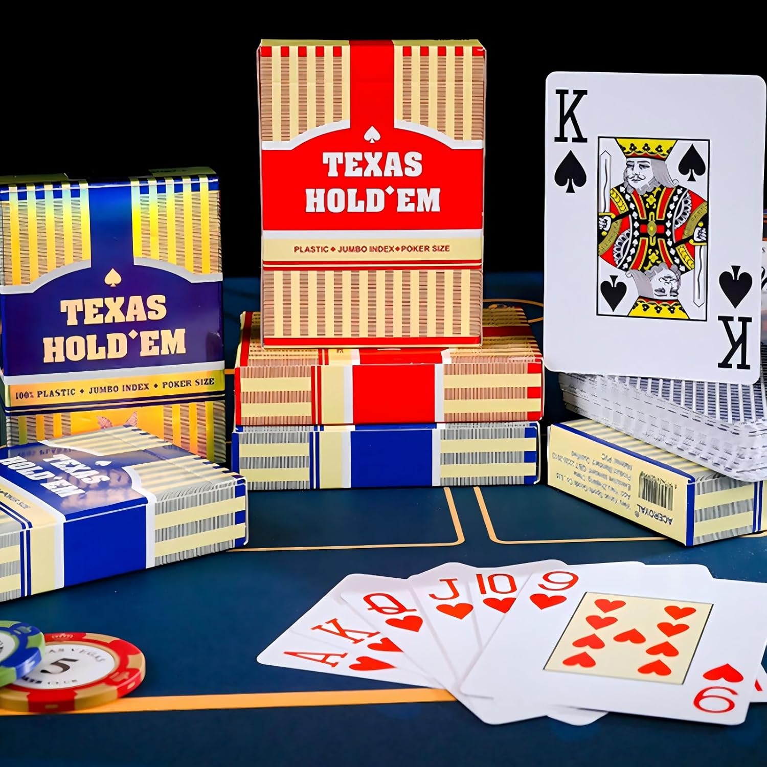 2 Pack Playing Cards, Jumbo Index, Waterproof Plastic Playing Card for Adult & Kid, Poker Size, Professional Playing Cards for Texas Hold&rsquo;Em Poker, Poker Cards (Red & Blue)