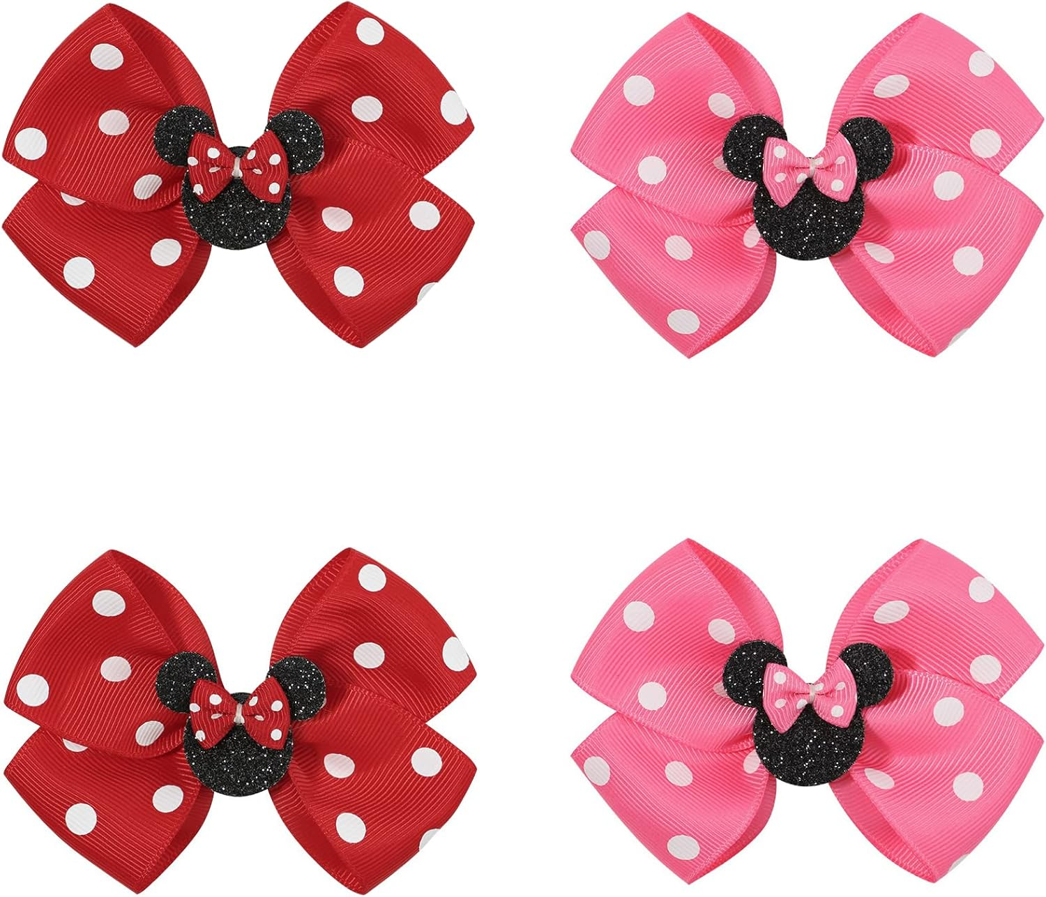 Ayesha Mickey Minnie Ears Hair Clips Mouse Ears for Toddler Girls Sequin Mouse Bows Barrettes Mice Ears Polka Dot Bows Mouse Hair Accessories for Baby Girls Toddler Kids Costume Party 4PCS image number 5
