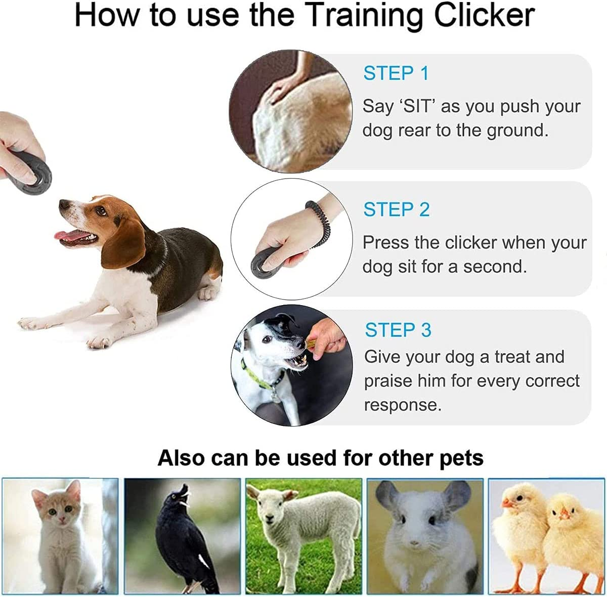 2 Pack Dog Clickers, Dog Training Clickers with Wrist Strap, Pet Behavioral Training Tools, Easy to Use Design for Cats Puppy Birds Horses image number 3