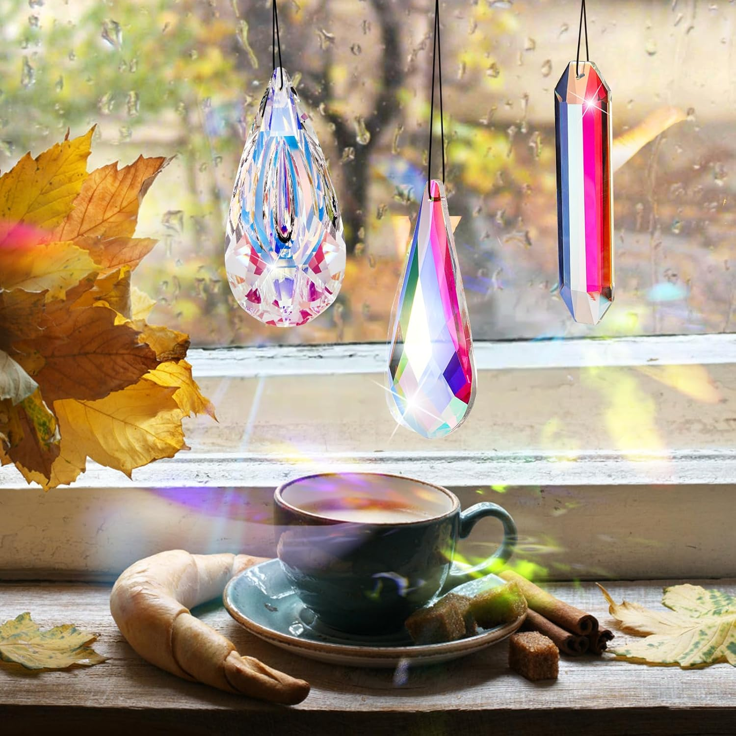 ZEAYEA 3 Pcs Crystal Prism, 4.7'' Crystal Suncatcher Prism for Window, Colored Hanging Prisms Pendant for Chandeliers, Garden, Room, Wedding, Christmas Tree Decoration, Home Decorative Accessories image number 4