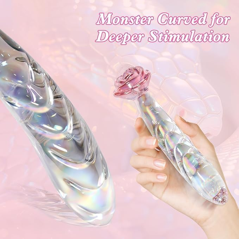 7.2 Inches Glass Dildo, Anal Butt Plug Toy Large, Rose Adult Toy Tool for Women, Crystal Clitoral G Spot Stimulator, Prostate Massager image number 3
