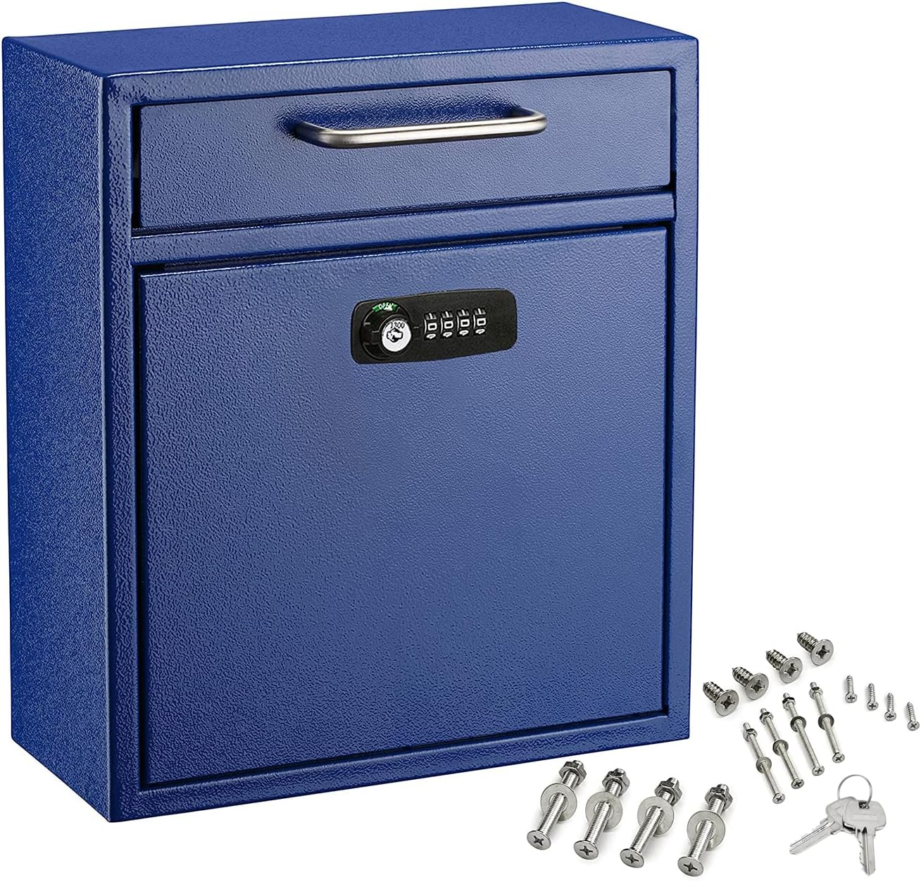 Adiroffice Ultimate Drop Box Wall-Mounted Mailbox - Hanging Secured Postbox - Durable Spacious Key or Combination Lock Box Perfect for after Hours Deposits Payments Key and Letter Drops (Medium, Blue) image number 1
