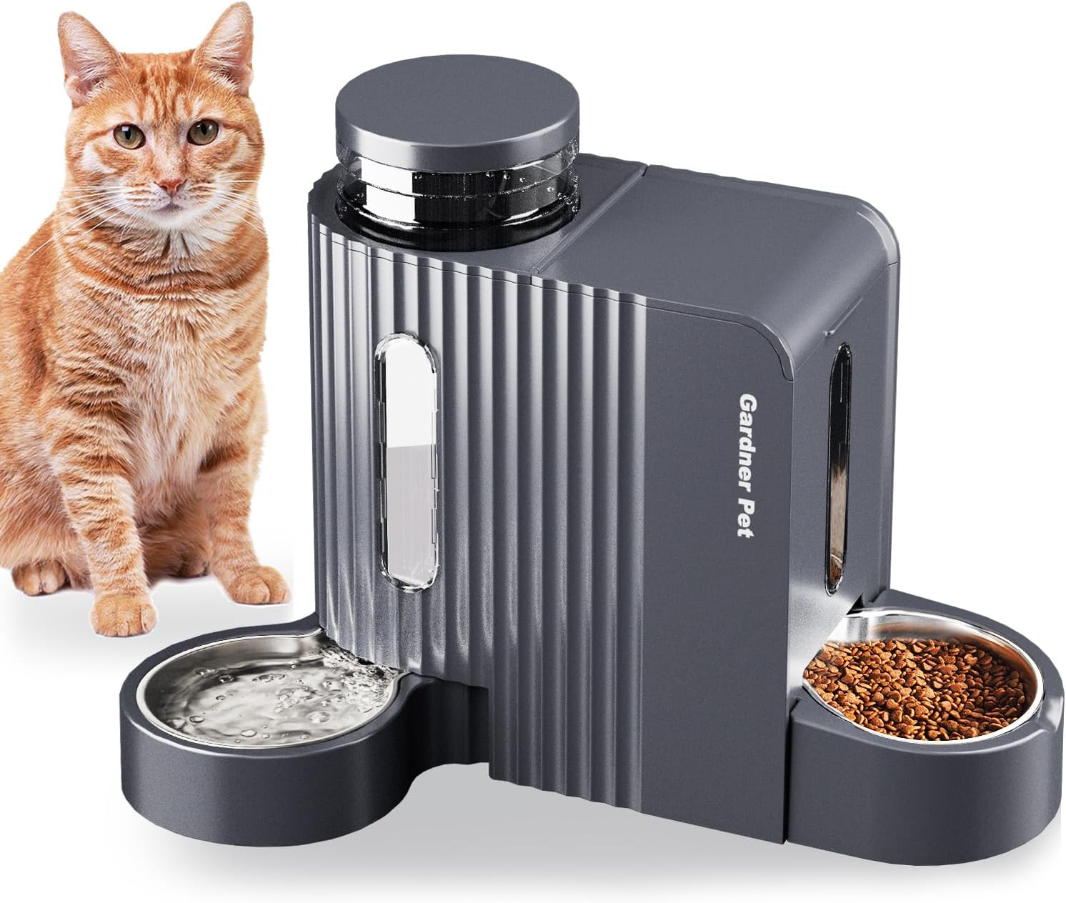 Gardner Pet Automatic Gravity Cat Food Feeder and Water Dispenser Stainless Steel Two-In-One Set Large Capacity Dispenser for Pets Dogs, Puppies, Kittens, Rabbits image number 2