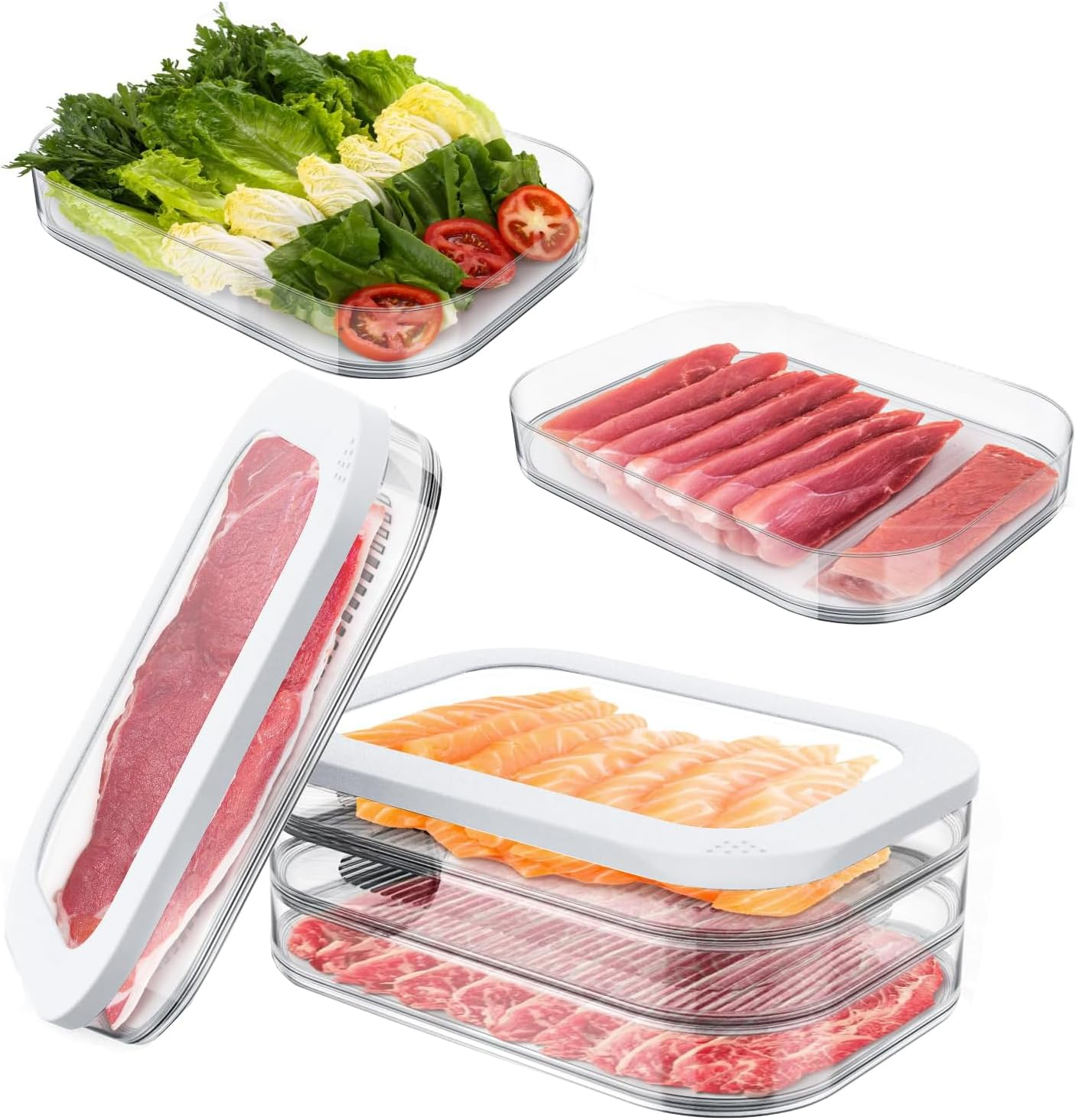 3 Layer Deli Meat Container for Fridge, Airtight Food Storage Containers 3-Piece Set, Stackable Containers for Meat, Deli & Leftovers, Leakproof Freezer, Dishwasher Safe