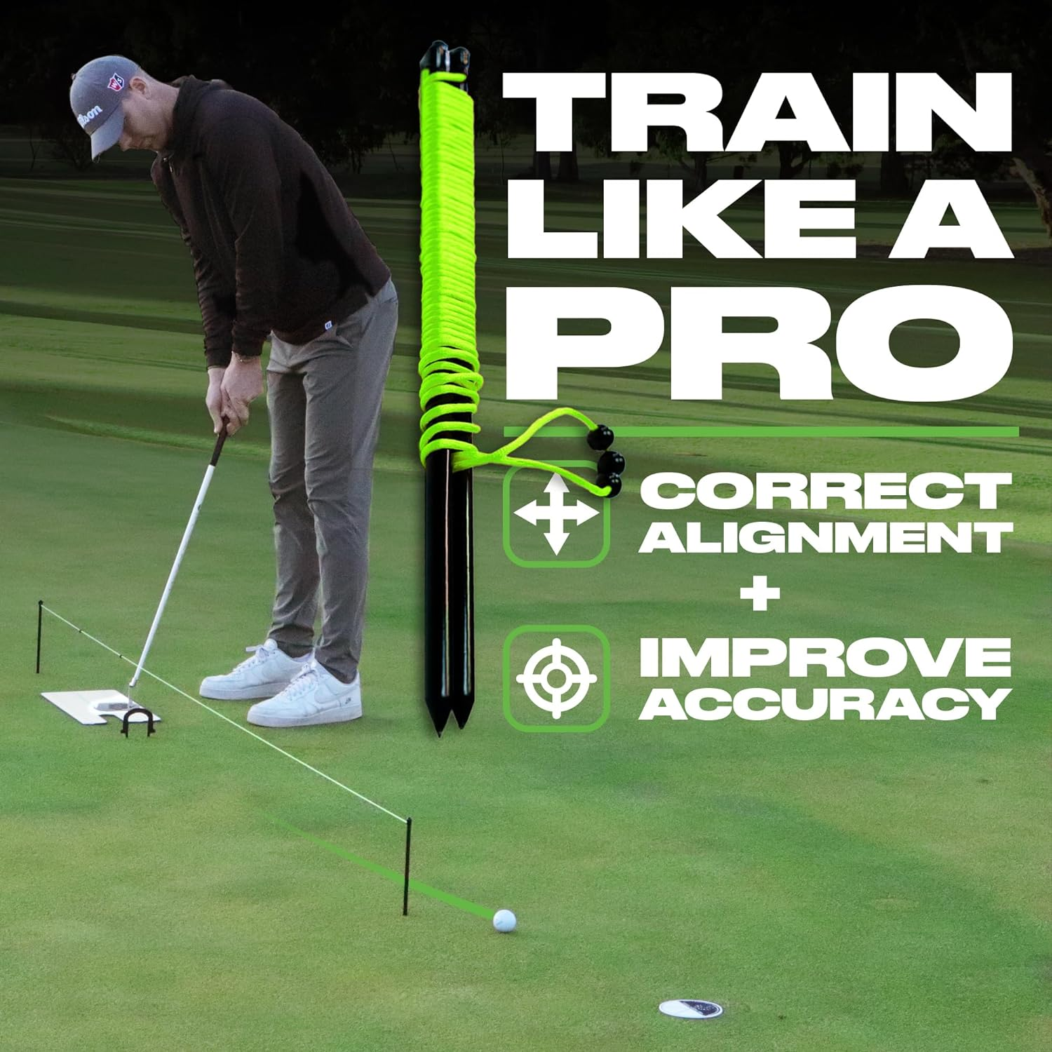 Triple Bead Golf Alignment String Line, Putting Aid for Indoor & Outdoor, Golf Putting Trainer, Putting String Line for Golf, Golf Putting Training Aid for Precision, Putting Alignment String image number 1