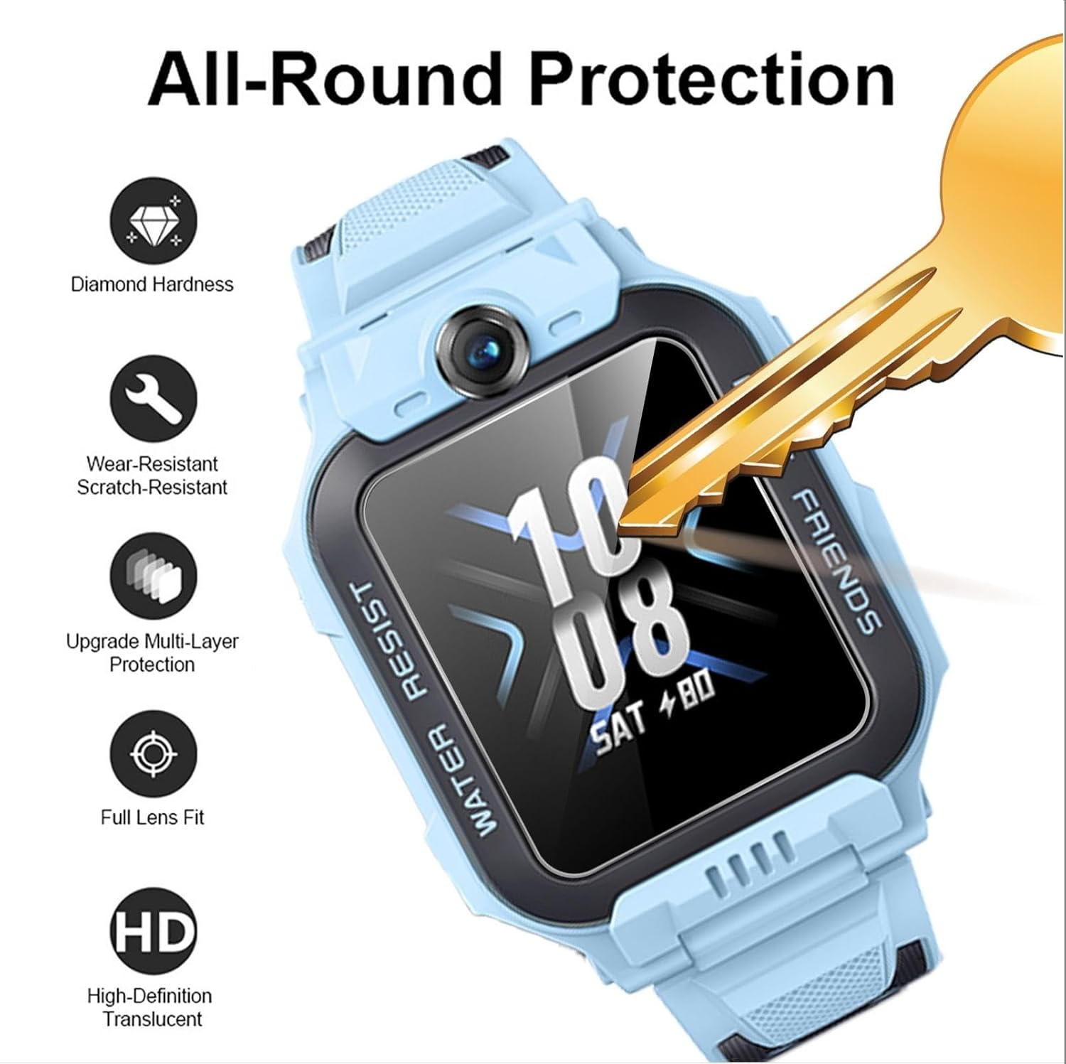 GIOPUEY Screen Protector for Imoo Watch Phone Z7, [Pack of 4] HD Tempered Glass Ultra Thin Film, [Anti-Scratch] [Anti-Reflective] - Transparent image number 2