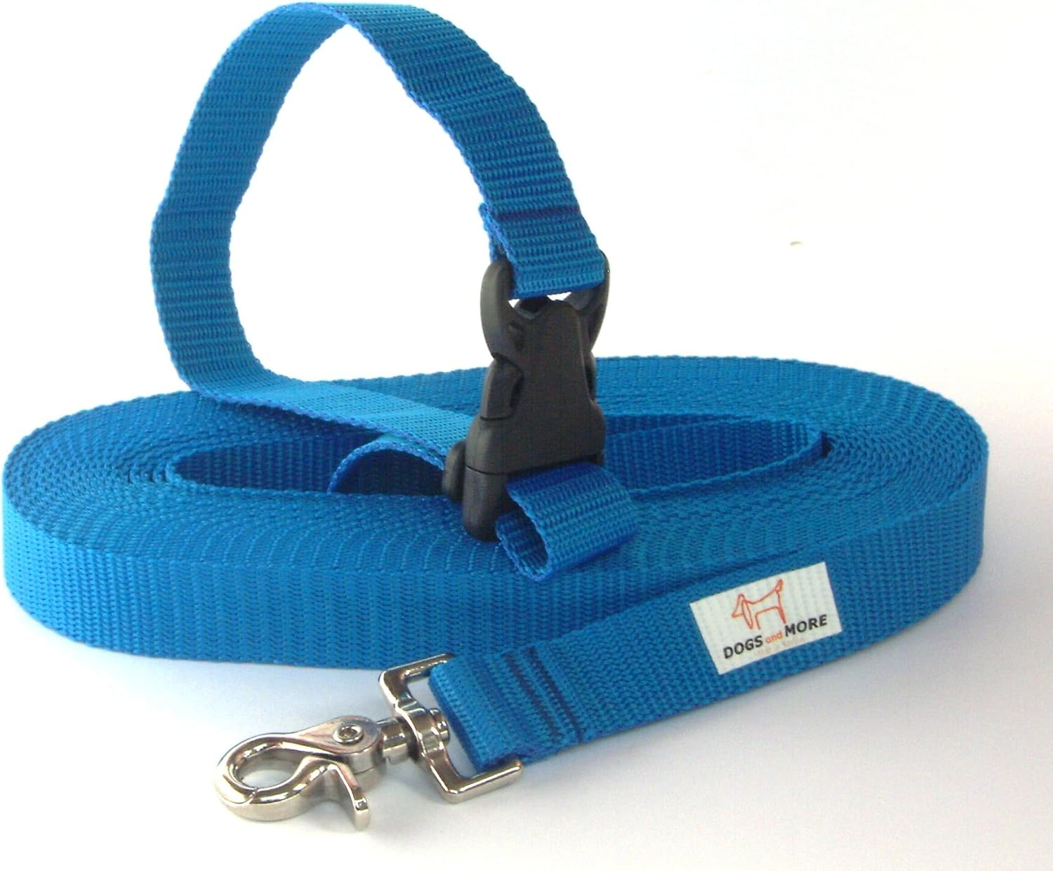 DOGS and MORE - Extendible Recall Lead with Detachable Hand Loop - Base 10 Metres (Blue; 25 Mm Wide) / Search Lead/Field Lead image number 1