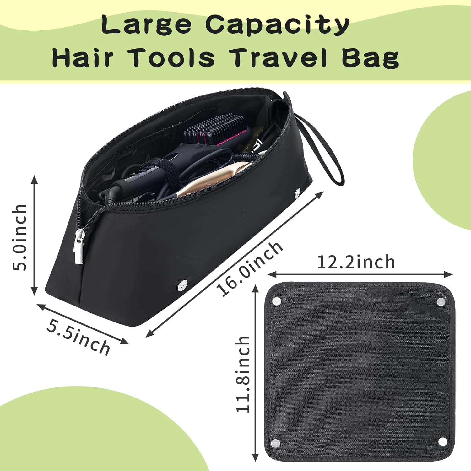 Aubeco Hair Tools Travel Bag, Removable Fireproof Mat, 2-In-1 Portable Organizer, Large Capacity Hot Tools Travel Bag for Flat Irons, Curling Irons, Hair Dryers, Black - Pink image number 3