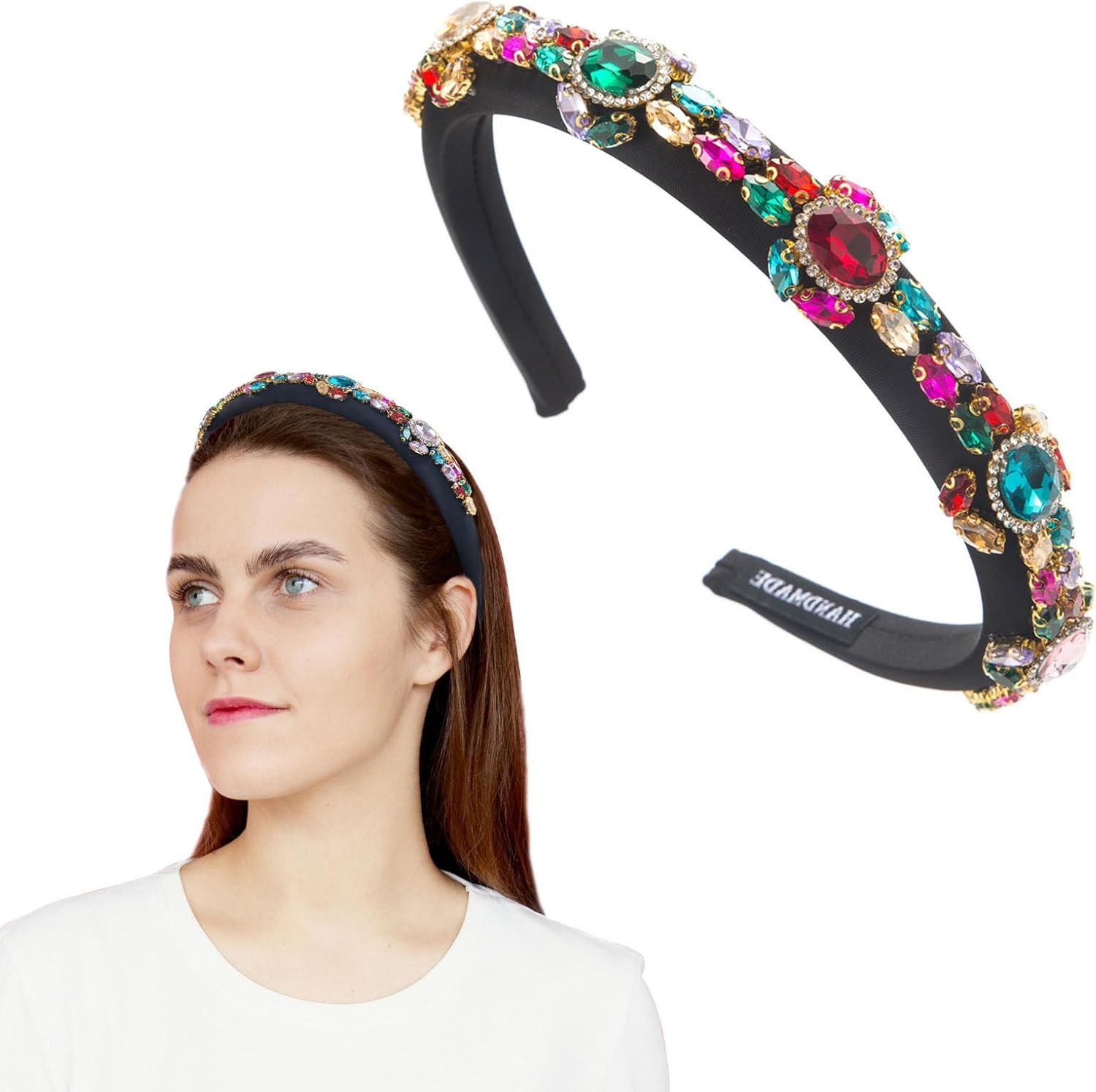 TRADERPLUS Rhinestone Padded Headband Baroque Crystal Embellished Hairbands Party Wedding Headband Handmade Gorgeous Hair Accessories (Blue, One Size)