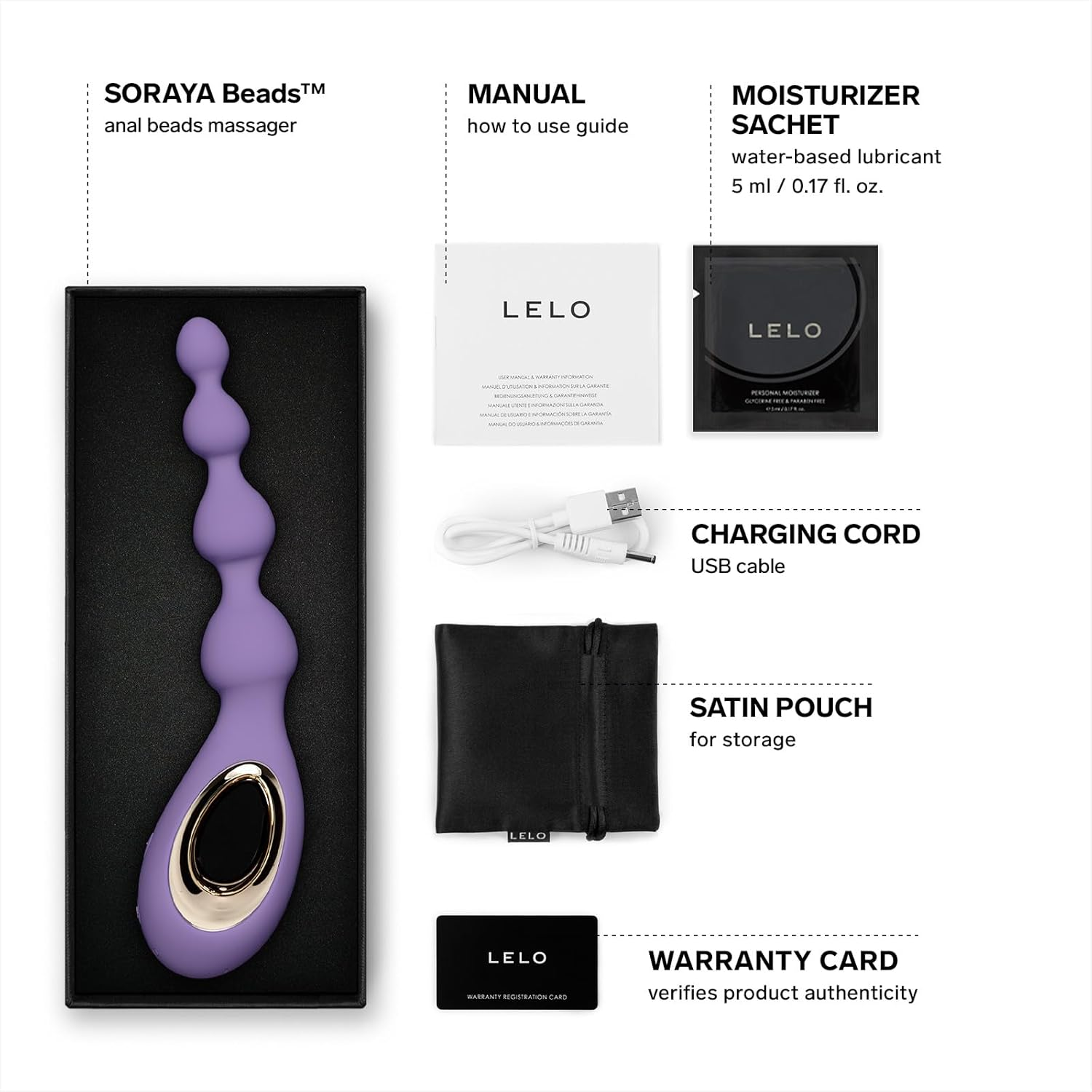LELO SORAYA Beads Vibrating Anal Beads Massager with Bow-Motion Technology and 8 Vibrating Patterns, Adult Anal Toys, Violet Dusk