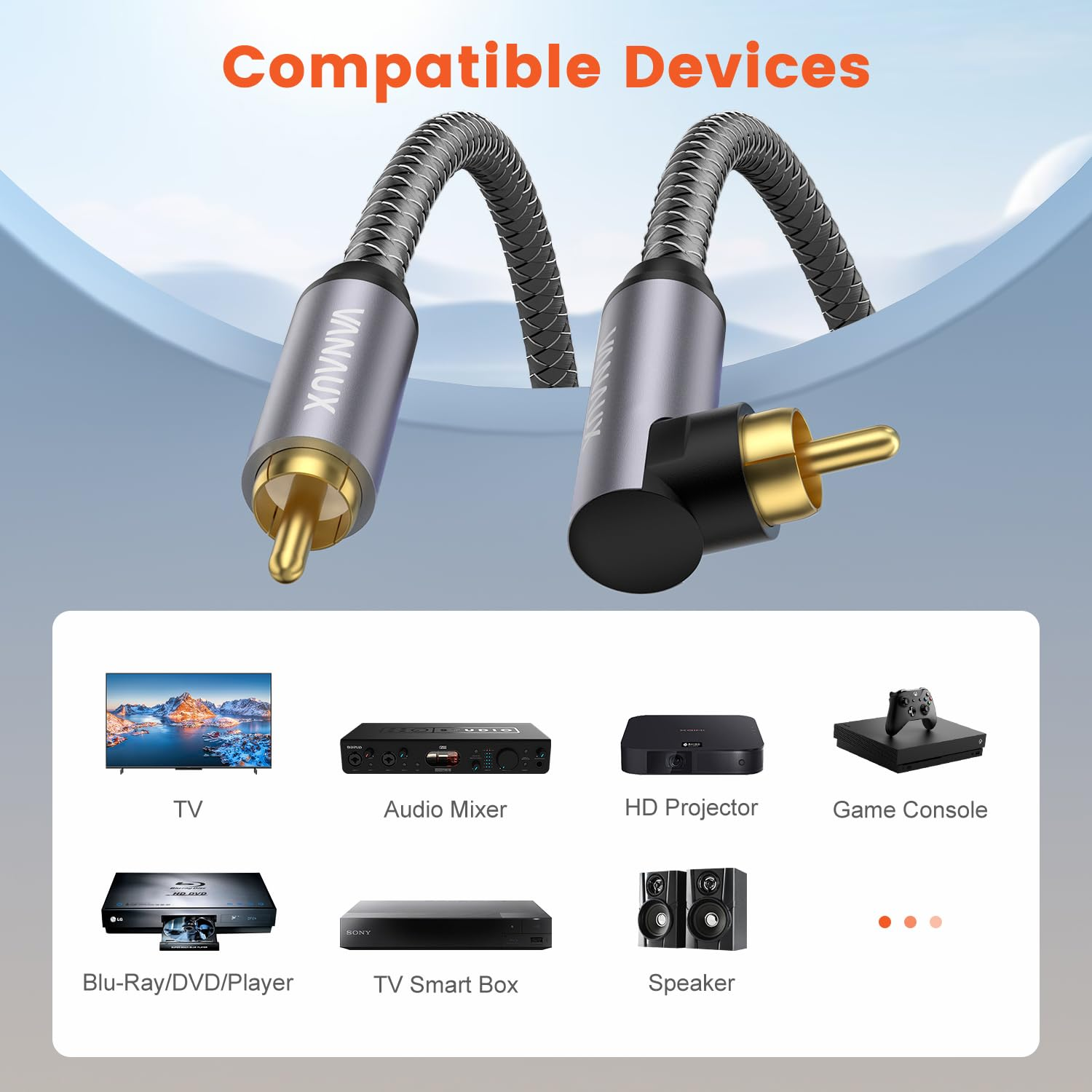 VANAUX 90 Degree RCA Cable,Right Angle Subwoofer Cable,Digital Coaxial Audio Cable,Nylon Braided,Gold-Plated,Male to Male for Amplifiers,Hi-Fi Systems,Hdtv,Sound Bar,Ps4 (6.6Ft/2M) image number 6