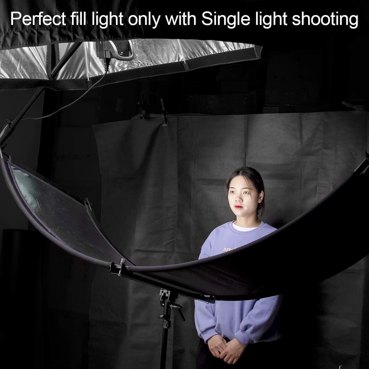 FOMITO U Style Light Reflector 178X65Cm Arclight Curved Eyelighter Lighting Diffuser for Photography Stuido Filming Shooting, Black/White/Gold/Silver(Not Included Light Stand) image number 6