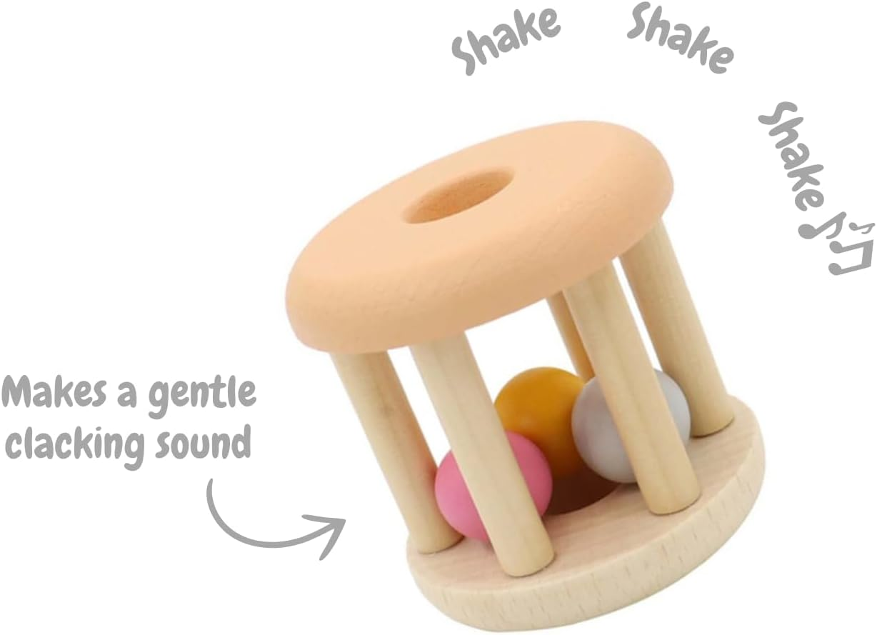 Calm & Breezy Wooden Rattle &ndash; Peach | Baby Sensory Toy by Kaper Kidz | Timber Rattle with Non-Toxic Paint image number 2