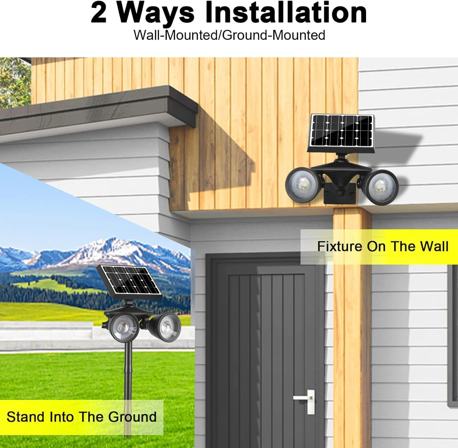 Always on Solar Spotlight Dusk to Dawn, Ultra Bright Patio Wall Light, 5000Mah Solar Focus Lights Outdoor, 210&deg; Adjustable Solar Security Spot Lights Wall Mount&Stake Stand Waterproof, 1-Pack image number 3