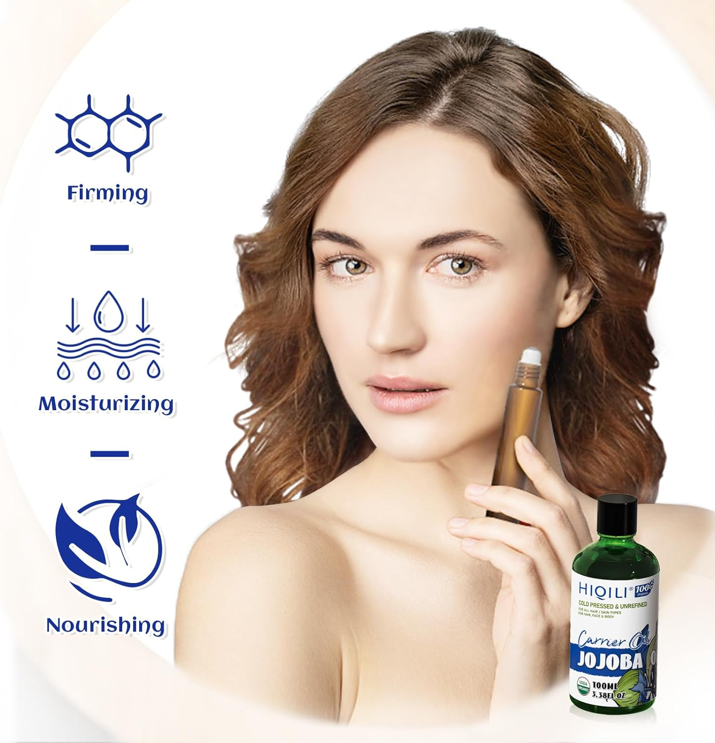 HIQILI Jojoba Oil Organic, Cold Pressed & Unrefined Jojoba Essential Oil Perfect for Skin, Hair Growth, Nails, Massage, Body Care 100Ml image number 5