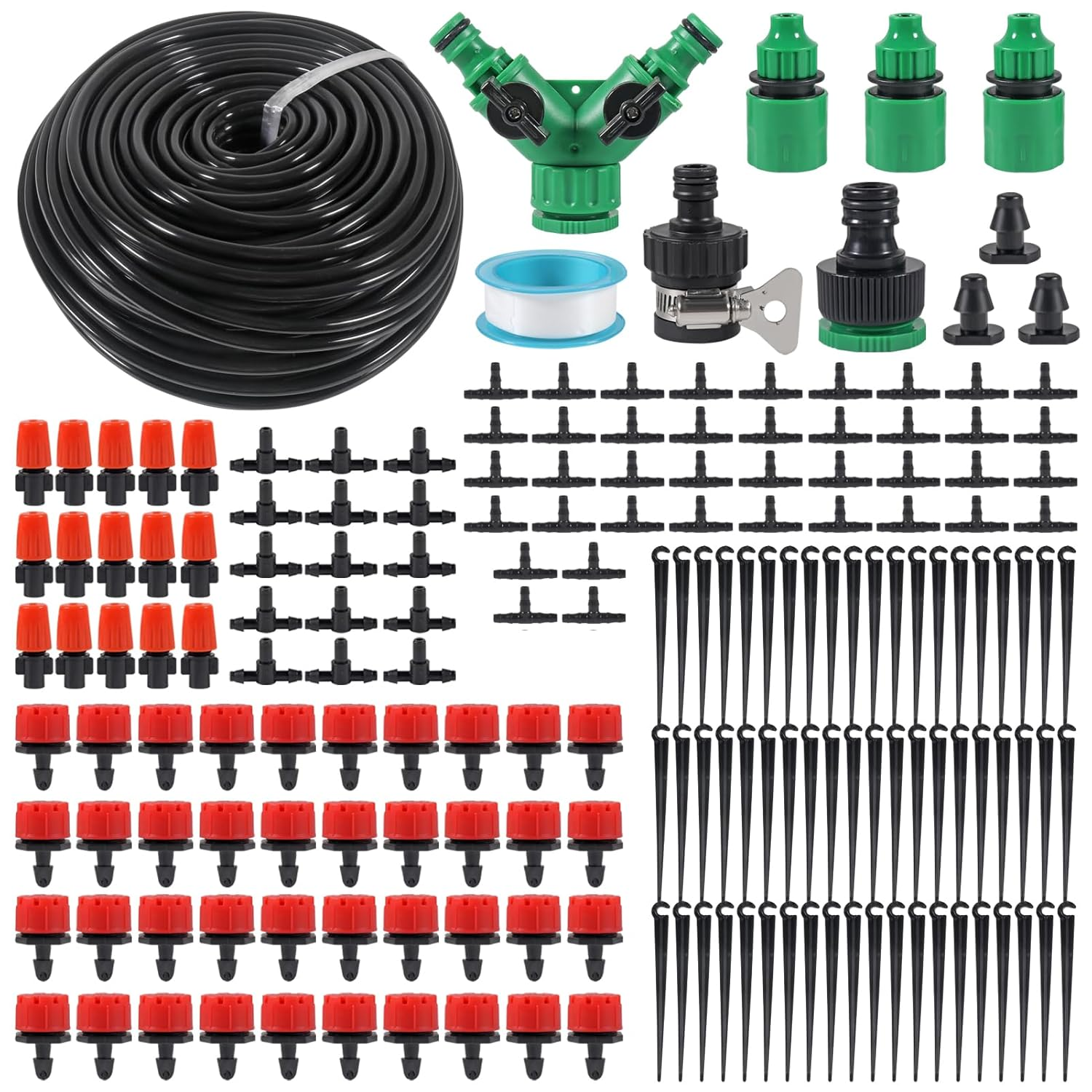 164FT/50M Drip Irrigation System, Micro Garden Drip Irrigation System with 1/4 Inch Tubing & Adjustable Misting Nozzle Sprinkler, Automatic Watering System for Greenhouse, Yard, Lawn, Plant image number 6